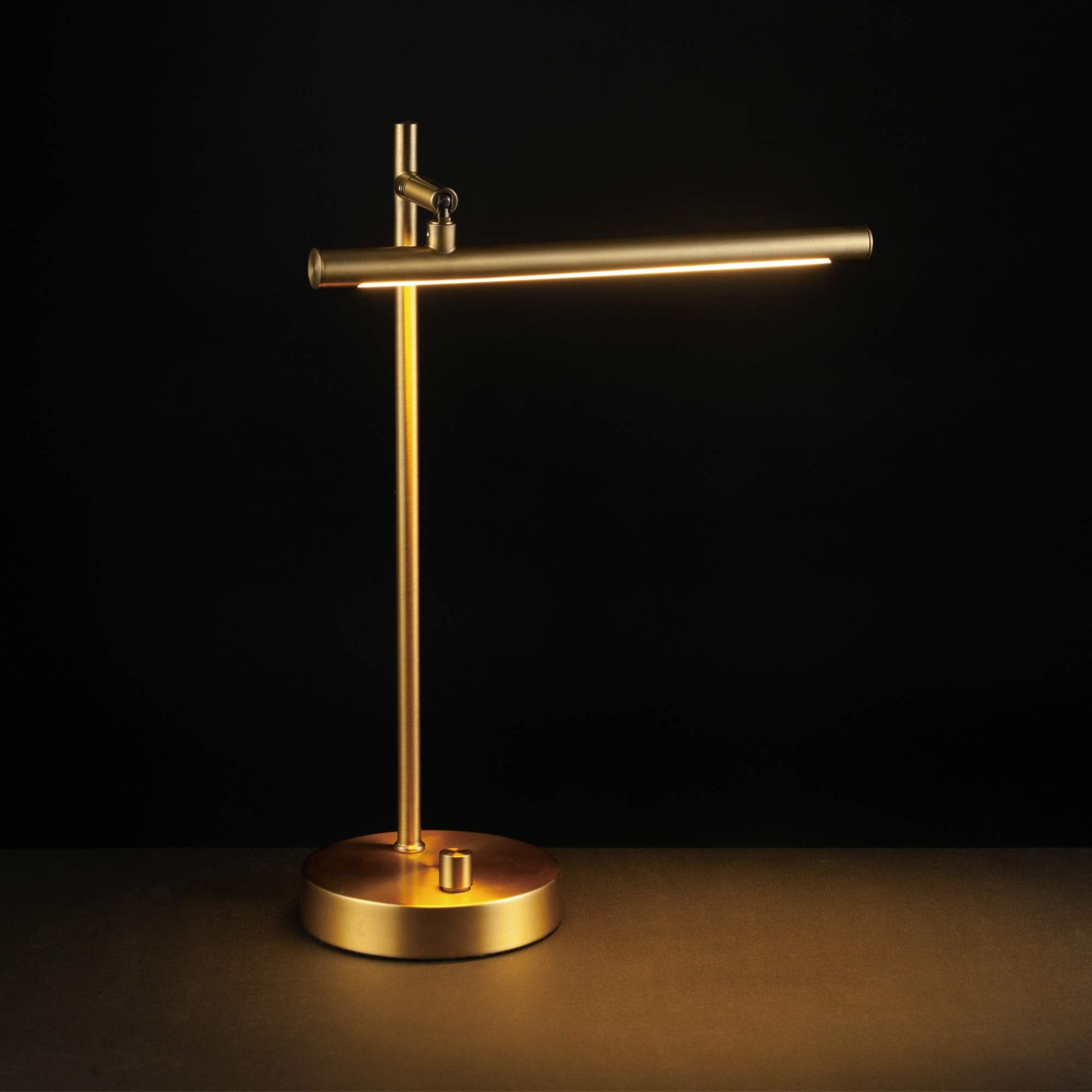 Globe Electric 52889 LED Desk Lamp, 15in Matte Brass, 200 Lumens, Dimmer Rotary Switch