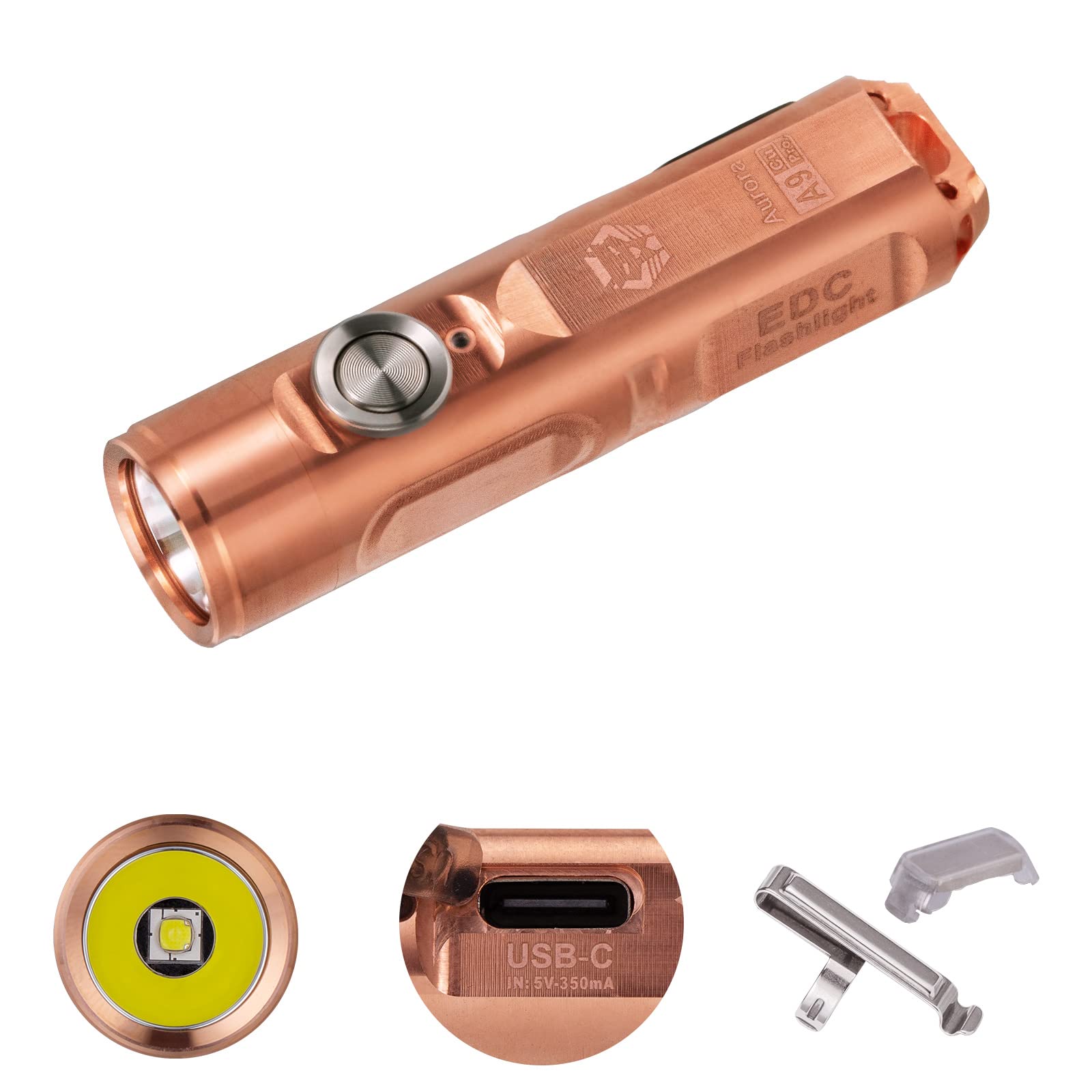 RovyVon Aurora A9 Pro G4 Copper Keychain Flashlight, 650 Lumens, USB C Rechargeable, Pocket-Sized, A9 PRO