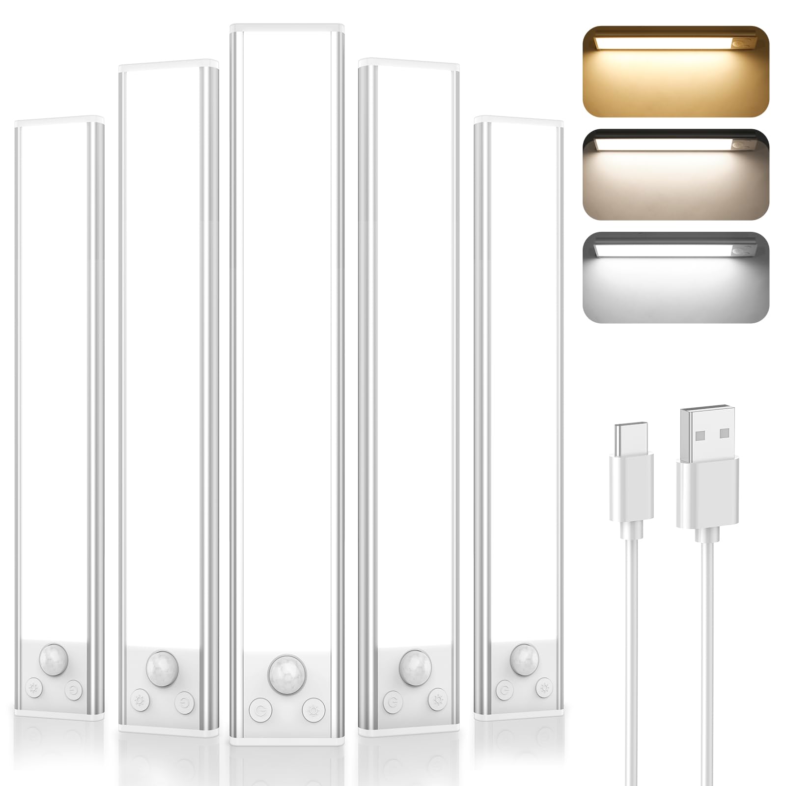 Brightever Under Cabinet Lighting, 5-Pack Motion Sensor, Wireless Dimmable, 10 inch, Acrylic, Model YS-CGD25-02, 3CCT-5Pack