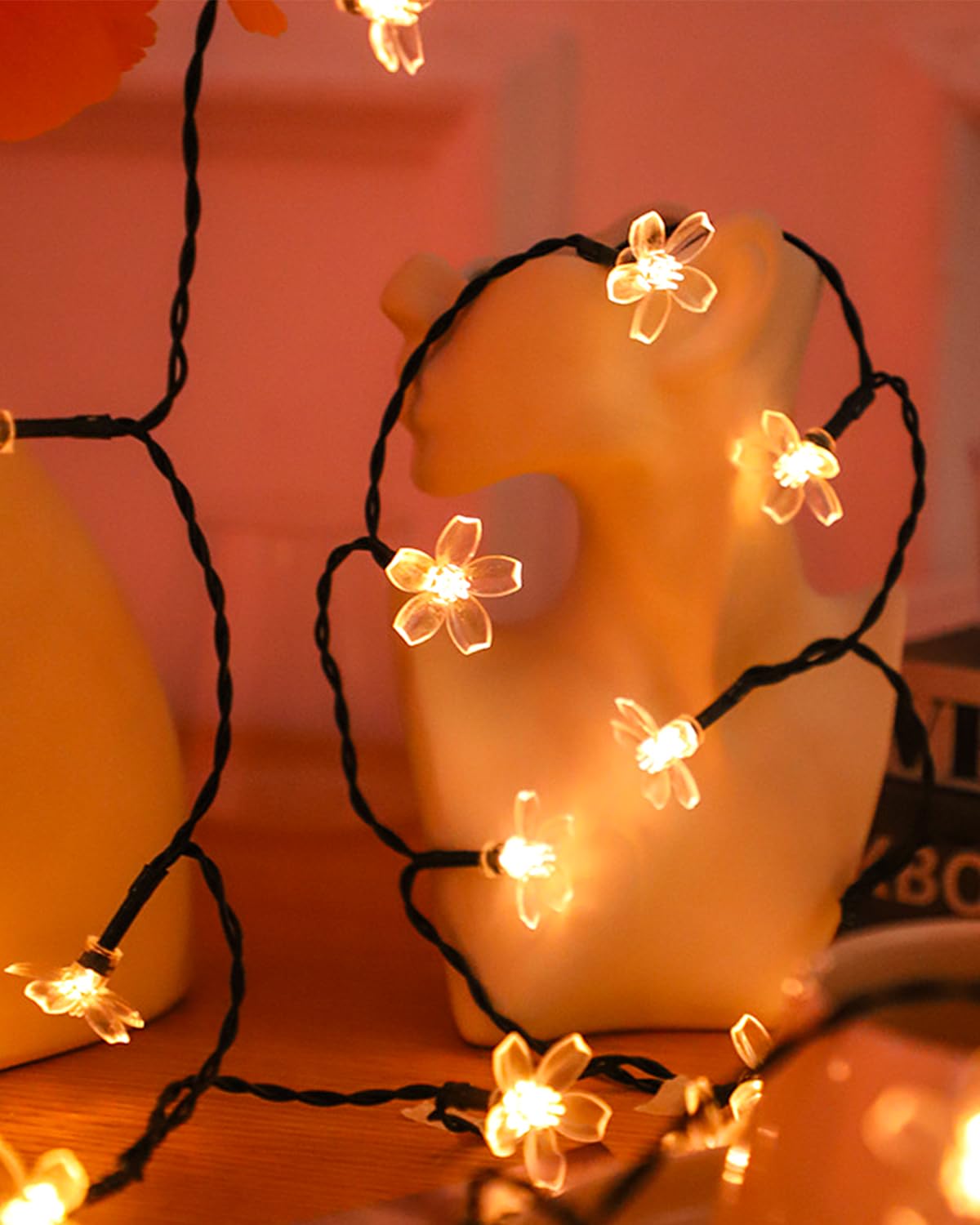 Keretuby Cherry Blossom Fairy Flower String Lights Indoor Bedroom Decorations, 33ft 100 LED USB Plug in Decorative Floral Lamp f