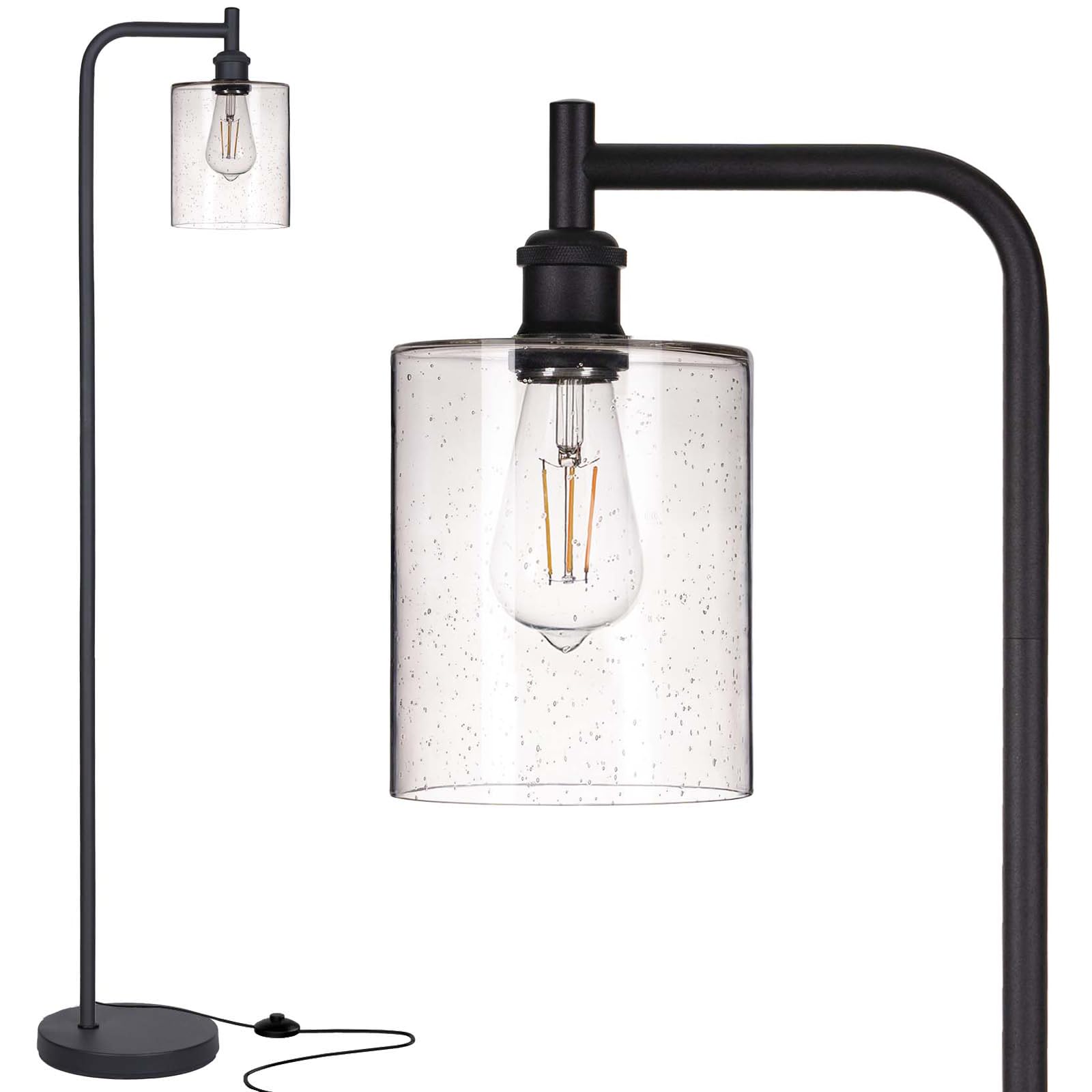 Addlon Floor Lamps For Living Room With Seeded Glass Lampshade, Modern Bright Floor Lamp With Led Bulbs Industrial Standing Lamp