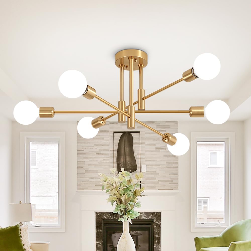 Biewalk 6-Light Sputnik Chandelier Ceiling Light Fixture, Gold and Black, Model gold8003, Modern Design for Dining Room and Kitchen