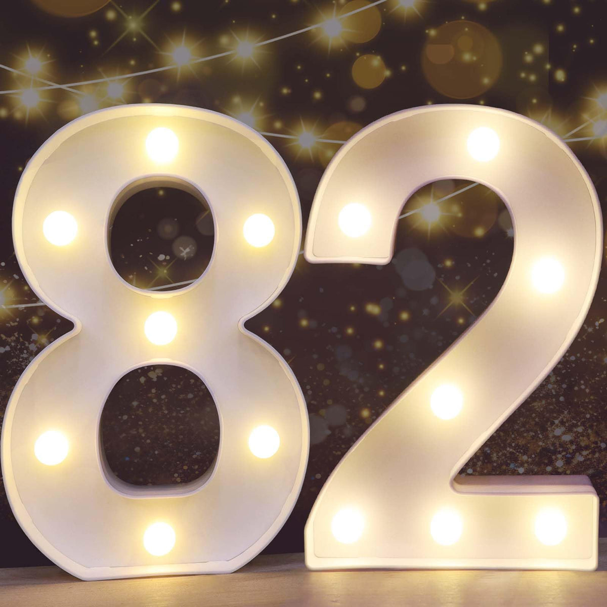 Pooqla Decorative Led Light Up Number Letters, White Plastic Marquee Number Lights Sign for 82th Birthday Party Wedding Decor Battery Operated Number (82)
