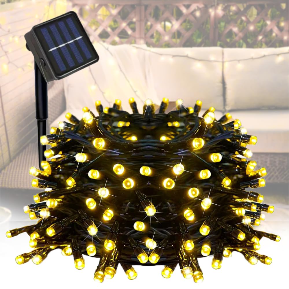 Solar String Lights Outdoor, Blackish Green Wire, 40ft 100 LED with 8 Lighting Modes for Outside,Garden,Courtyards,Trees (Warm W