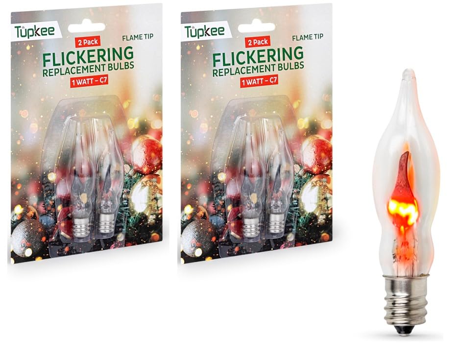 Tupkee C7 Flickering Flame Bulb - 1W Light Bulb With A Orange Glow That Flickers And Dances Up And Down - Replacement For E12 Ba