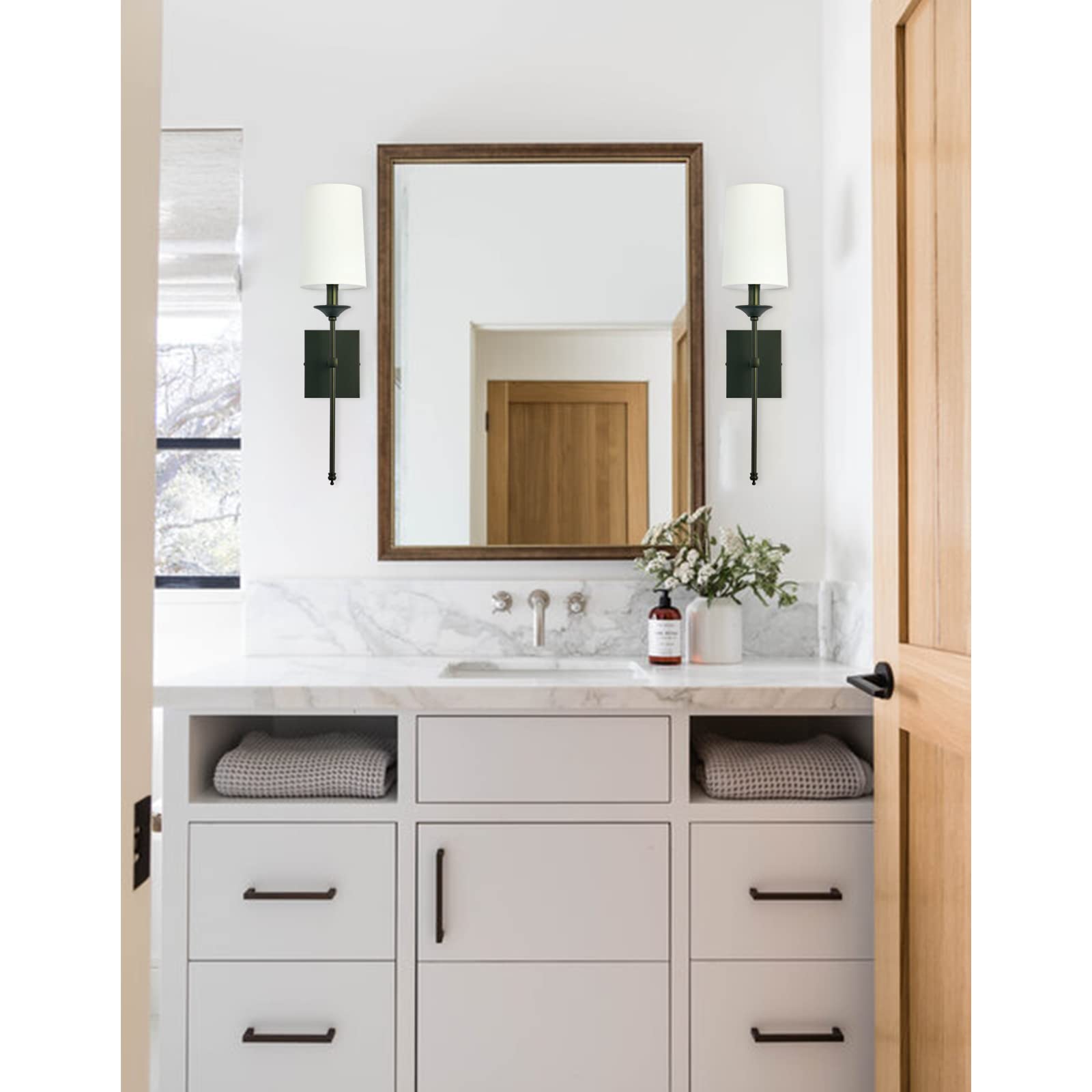 Terleenart Hardwired Wall Sconces Set Of 2, Mid Century Candlestick Style Wall Mounted Sconce With Pure White Cylindrical Shade