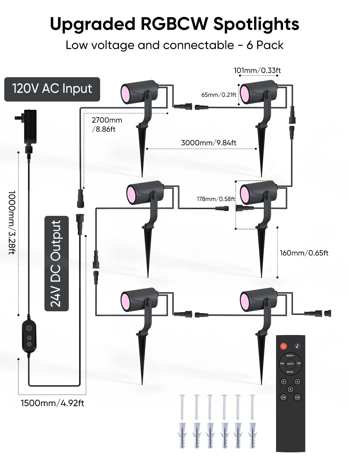APPECK Smart Landscape Lighting Kit, 6 Pack RGBCW Outdoor Spotlights, IP65 Waterproof, Black, Model C6605-D