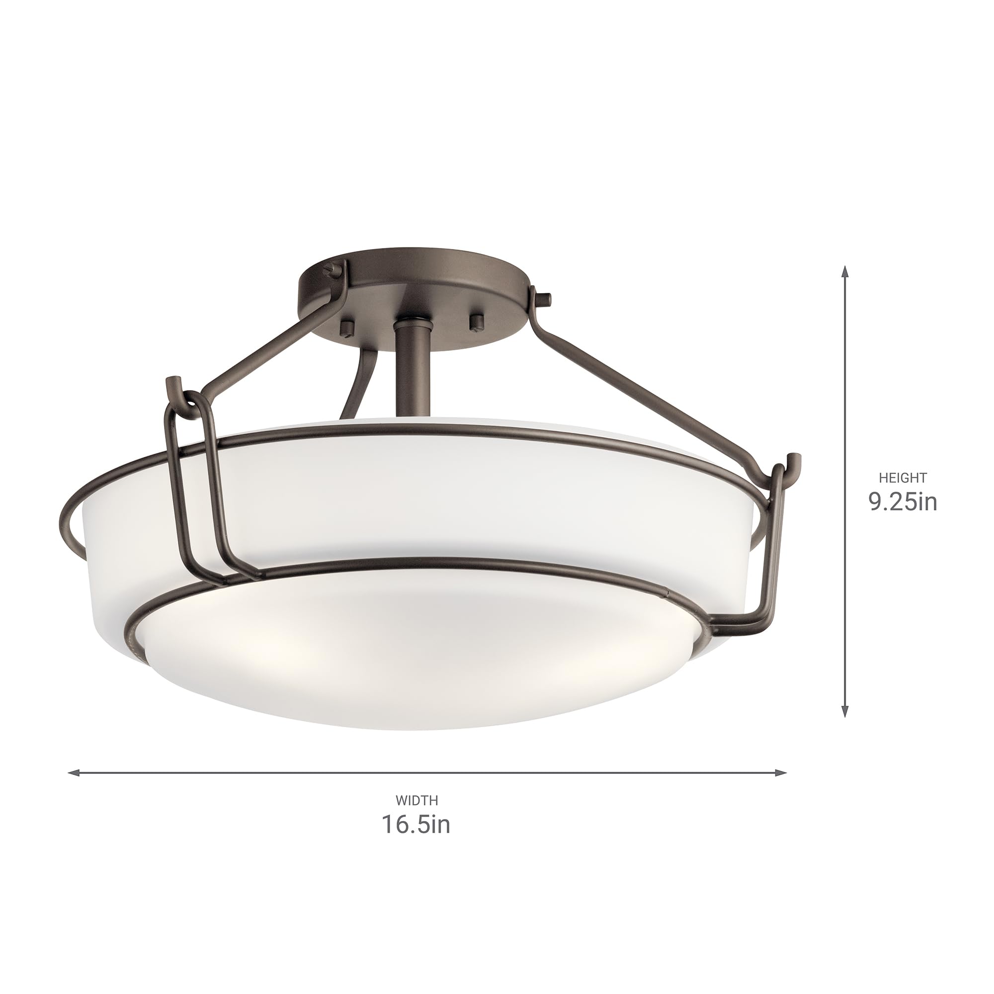 Kichler Lighting Alkire 16.5'' 3 Light Semi Flush With Satin Etched White Glass In Olde Bronze