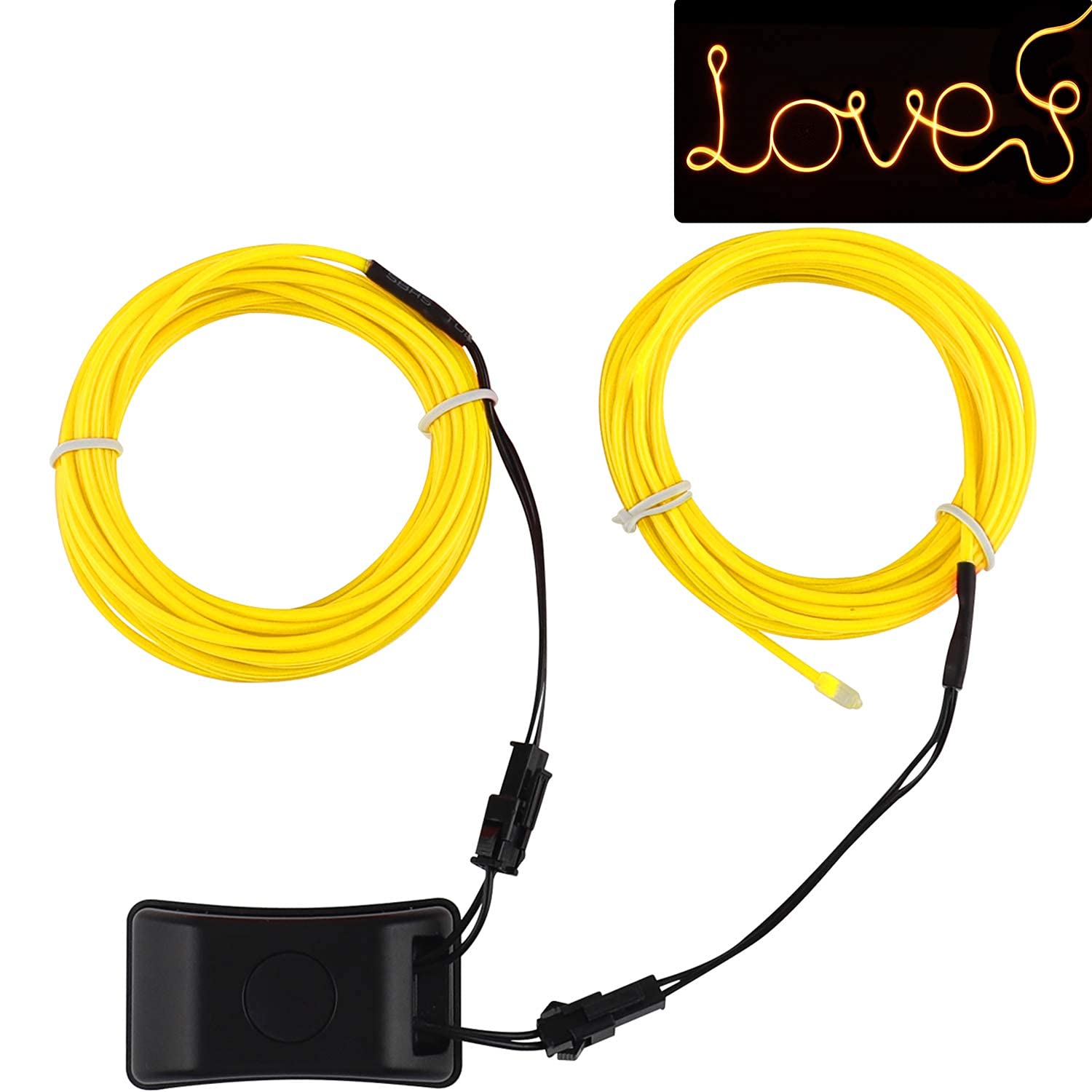 Jiguoor Usb Rechargeable El Wire 32.8Ft/10M (5Mx2) Bright Neon Light Strip 360° Illumination Neon Tube Rope Lights For Diy, Festival, Party Decoration, Halloween, Chrismas (32.8Ft/10M, Yellow)