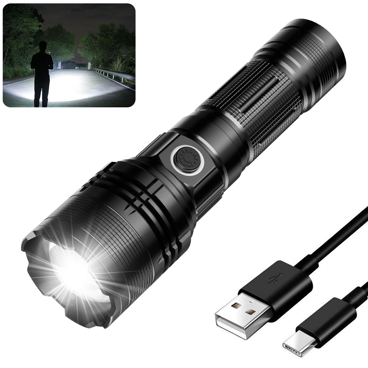 E-SHIDAI Rechargeable Flashlight 2000 Lumens USB C 5 Modes Handheld LED Black Model E-SHIDAI-AFSDT 1PCS