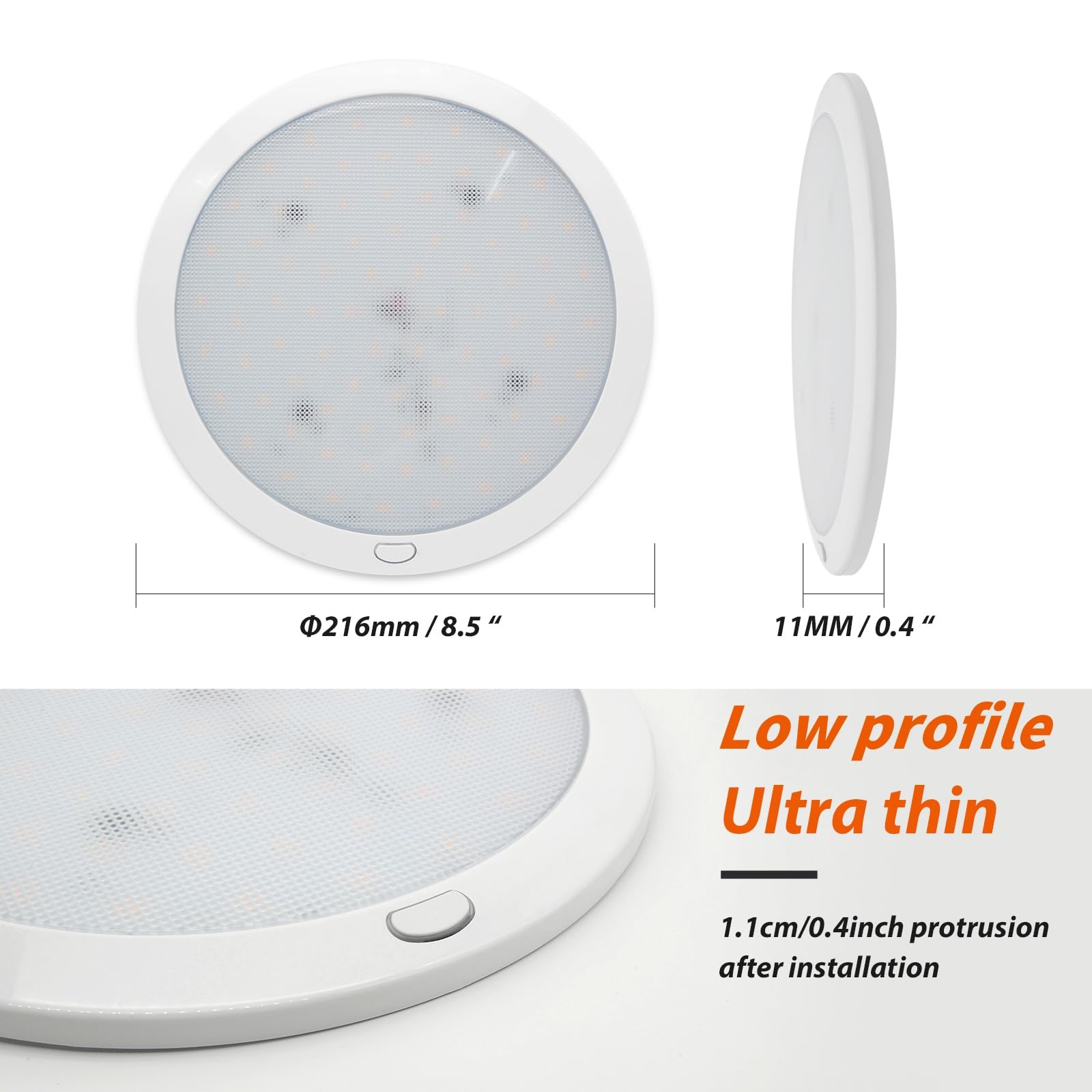 Dream Lighting 12V Ceiling Light For Rv Boat Interior 8.5Inch Led Round Ceiling Mount Light Fixture With Dimmer Switch 3000K Whi