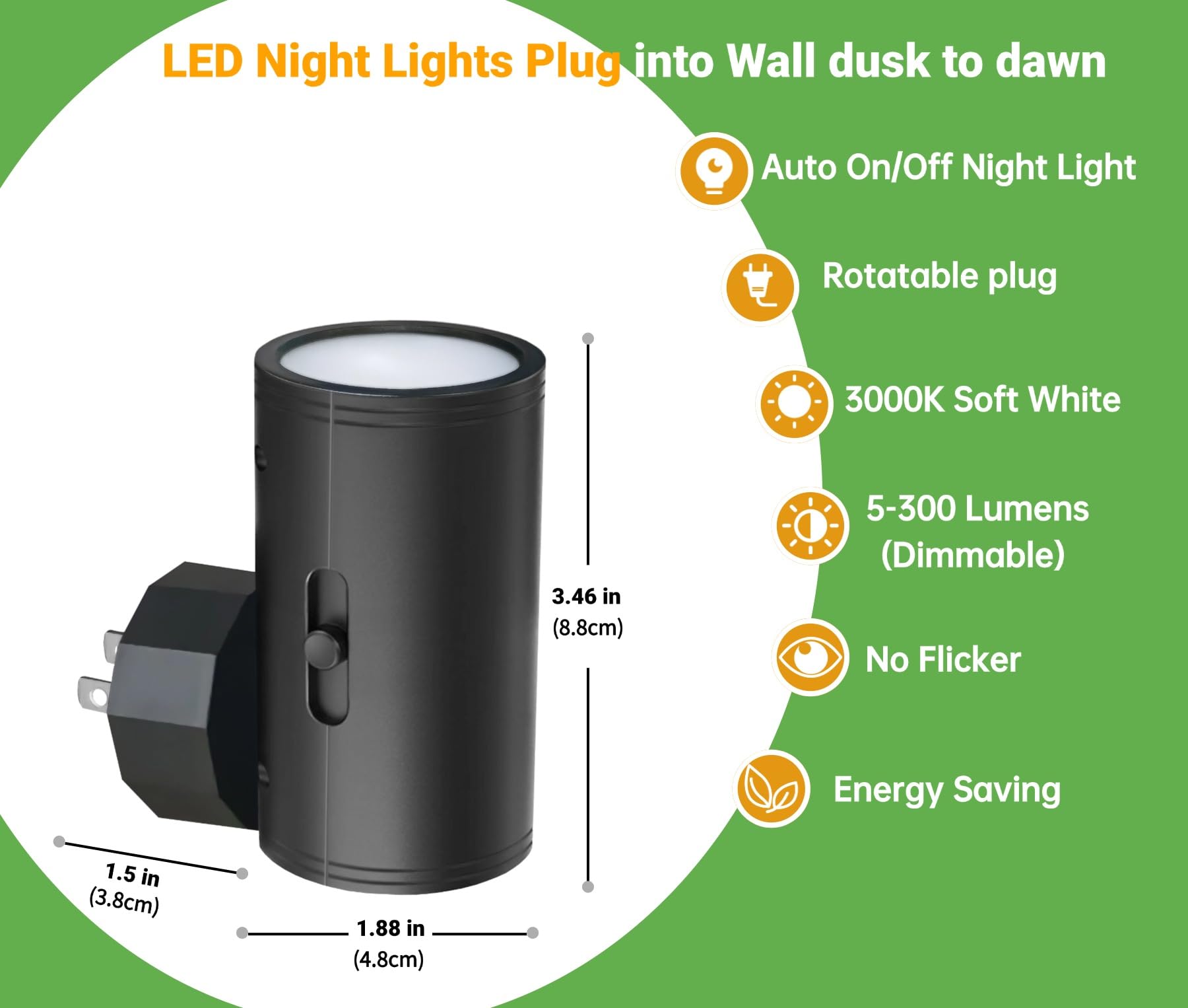 Geplad 4 Pack Led Night Light, Plug Into Wall, Dusk To Dawn Sensor, Soft White 3000K,Uplight & Downlight, For Bedroom, Stairway,