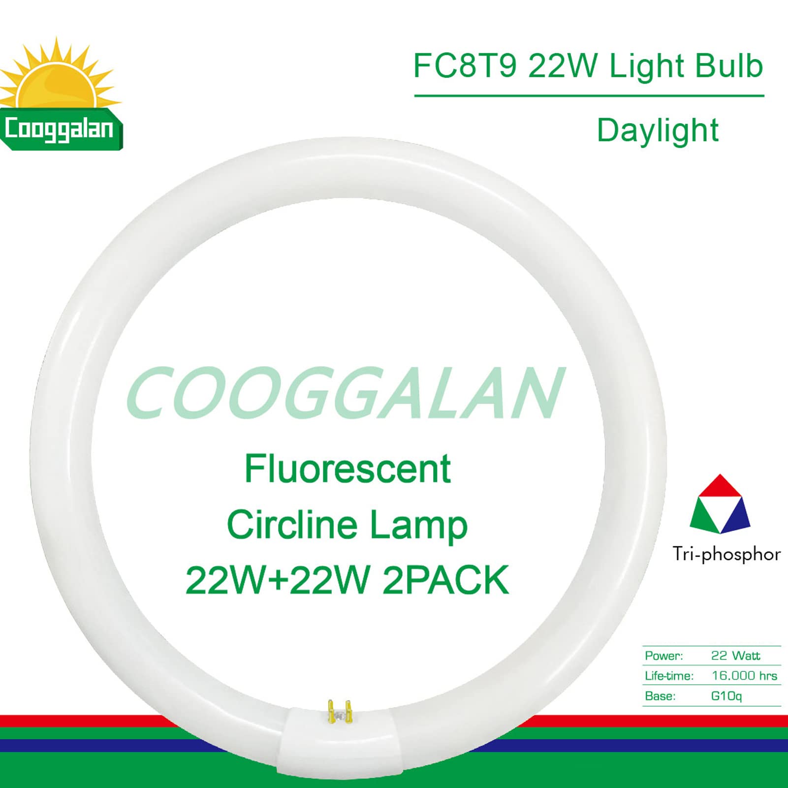 Cooggalan 8 Inch T9 22 Watts Round Light Bulbs Fc8T9/Dx Circular Fluorescent Light Bulb, Fc8T9/Dl 22W Circline Bulb, Daylight 64