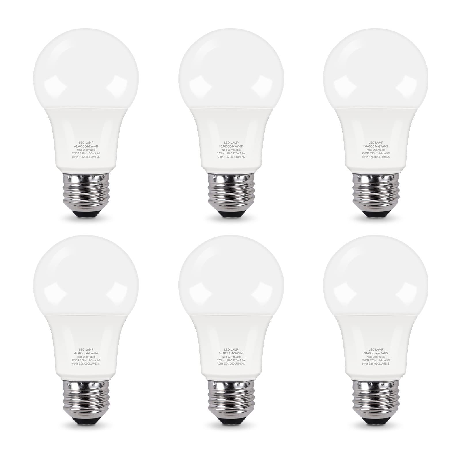 Partphoner A19 Led Light Bulb, 60W Equivalent, 9W 2700K Soft White, E26 Standard Base Non-Dimmable Led Light Bulb, Cri 85+, 6 Pa