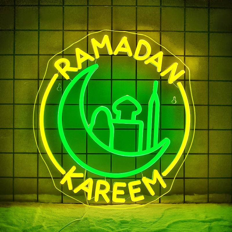 WLHOPE Neon Wall Sign - Dimmable Ramadan Kareem Decoration - Acrylic LED Light for Bedroom & Living Room