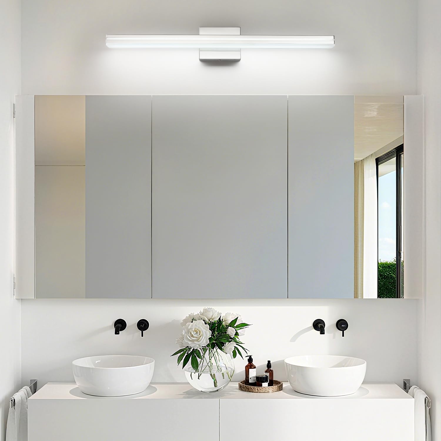 Sinerise 32-Inch Led Modern Bathroom Vanity Light Bar  Chrome Modern Acrylic Bathroom Wall Lighting Fixtures Over Mirror (Cool White 6000K)