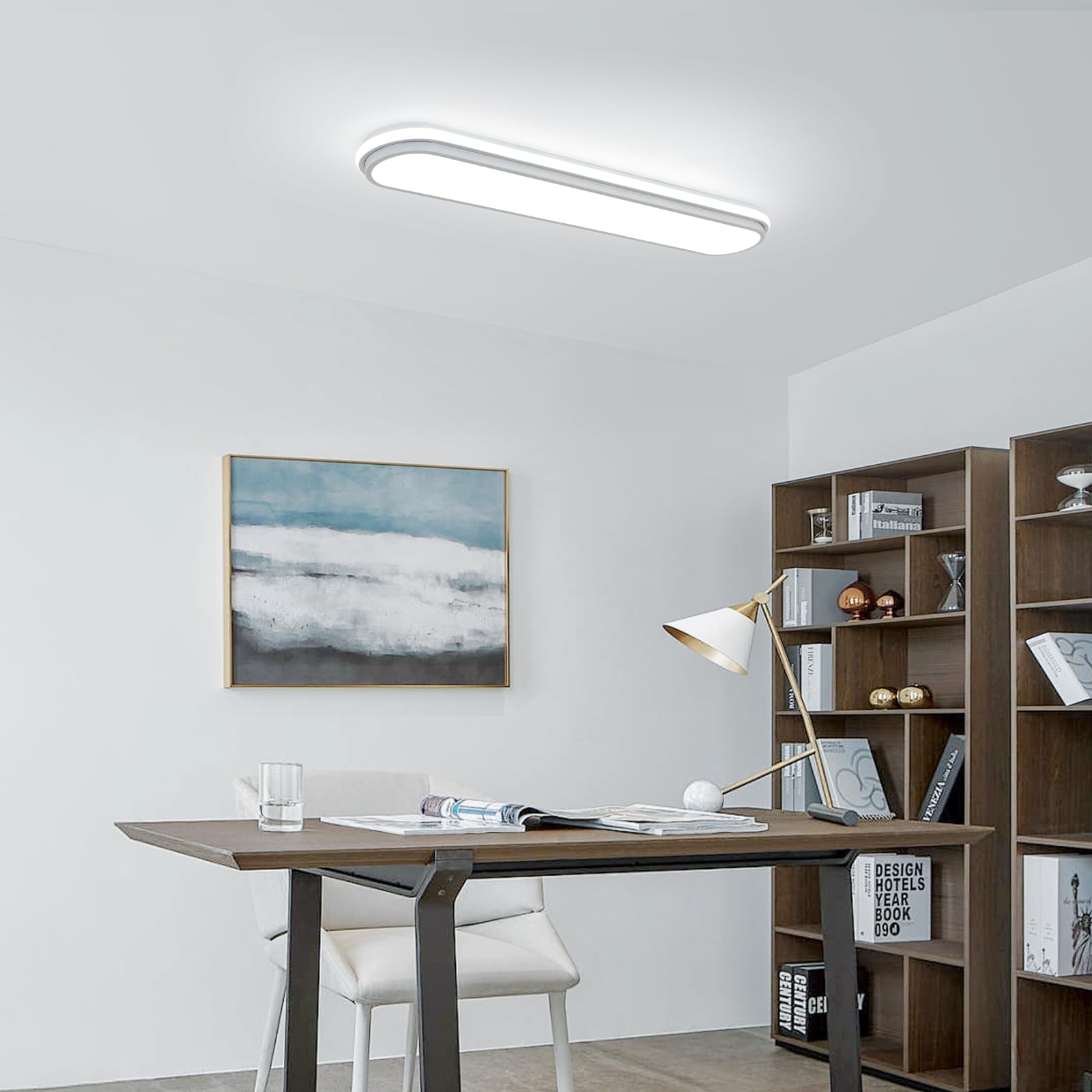 Naroume Smart Led Ceiling Light 36.2In Dimmable Modern Metal Linear Led Ceiling Lamp Flush Mount Wraparound Shape Lighting Fixture With Remote Control For Kitchen Dining Room & Laundry 55W