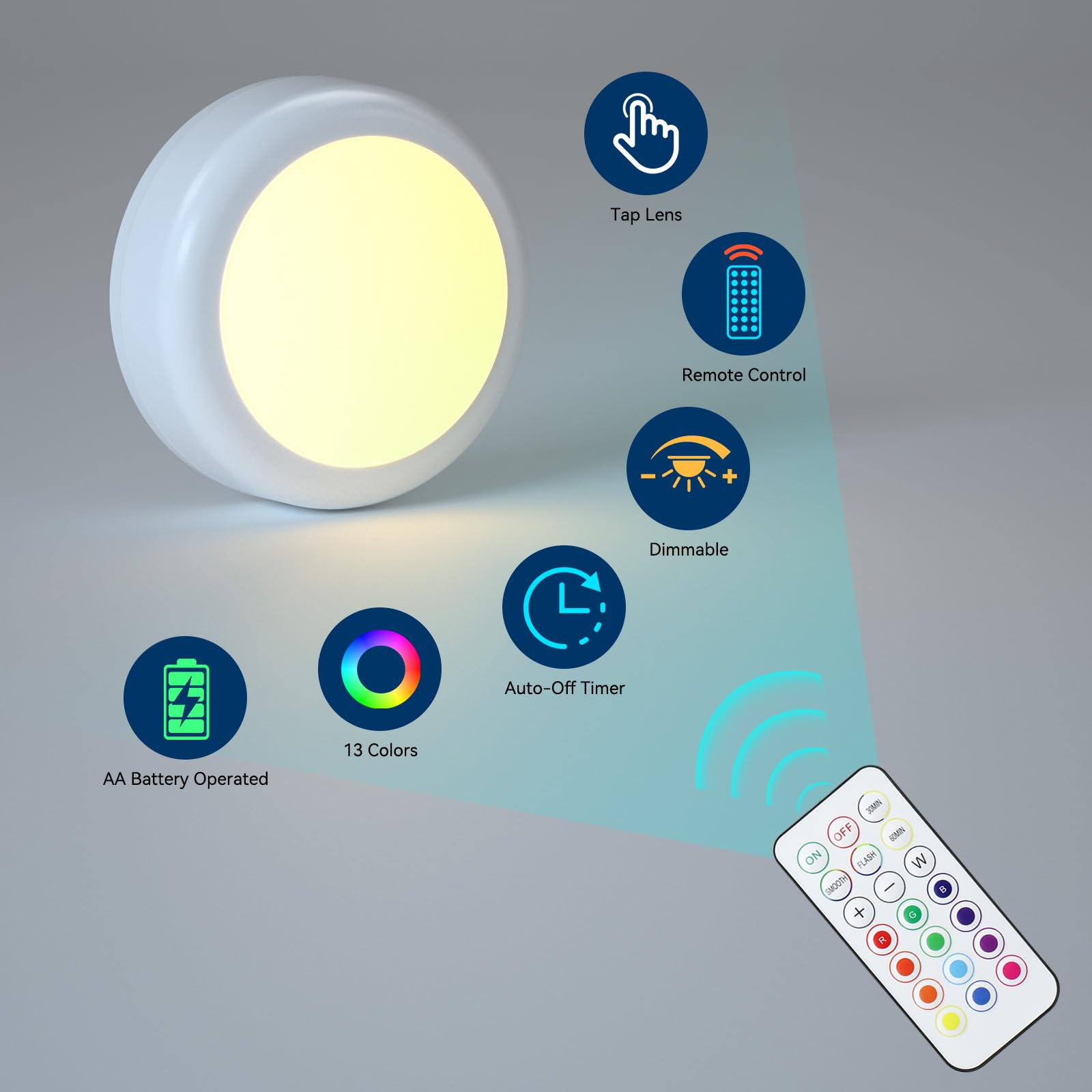 Bestdlclite Led Puck Lights With Remote, 16-Color Under Cabinet Lighting Wireless, Battery Operated Stick-On Lights, Dimmable Pu