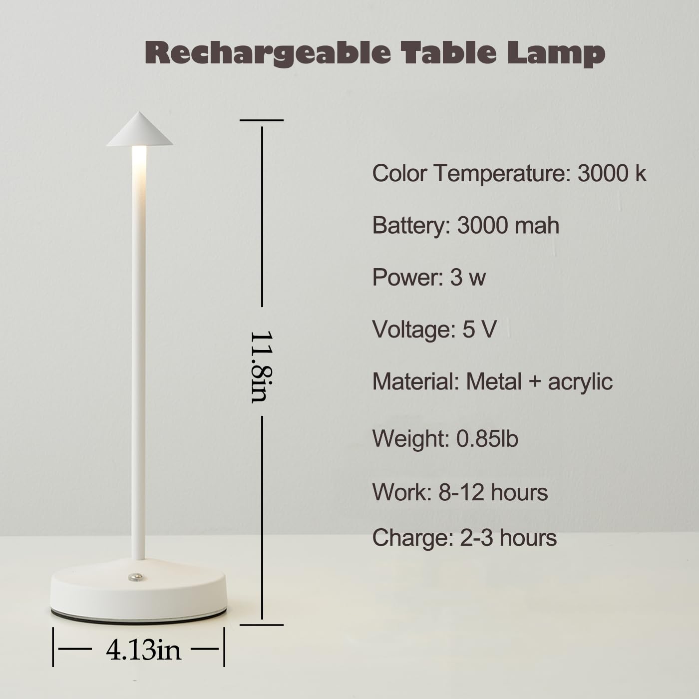 Cordless Table Lamps Rechargeable,White Battery Operated Table Lamp In Aluminum,Portable Led Touch 2 Levels Brightness Dimmable