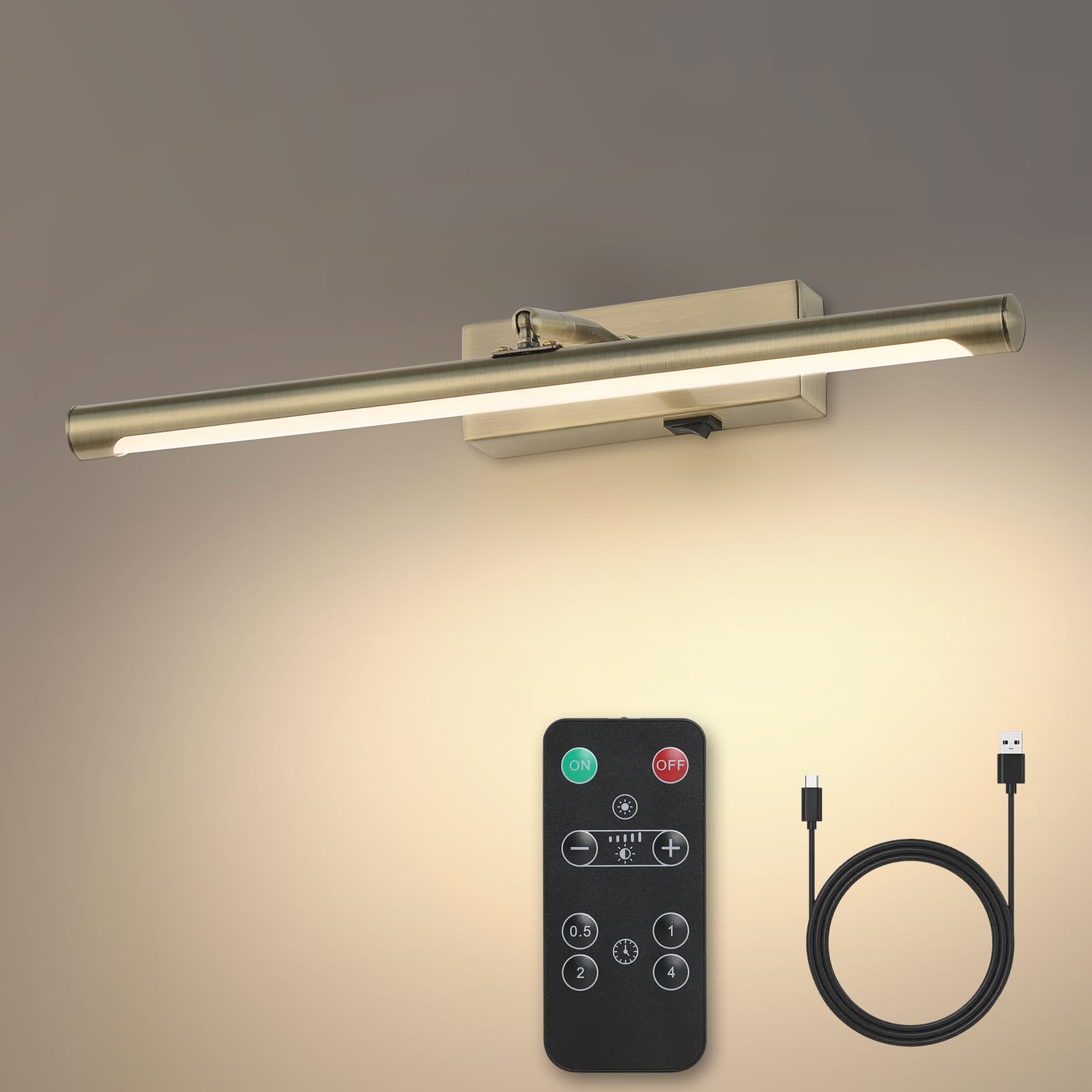 Kiloeye Picture Lights Battery Operated With Remote, Rechargeable Picture Lights For Wall Brightness Dimmable Sticker/Screw Installation, Art Light For Gallery, Artwork (Bronze, 20‘’)