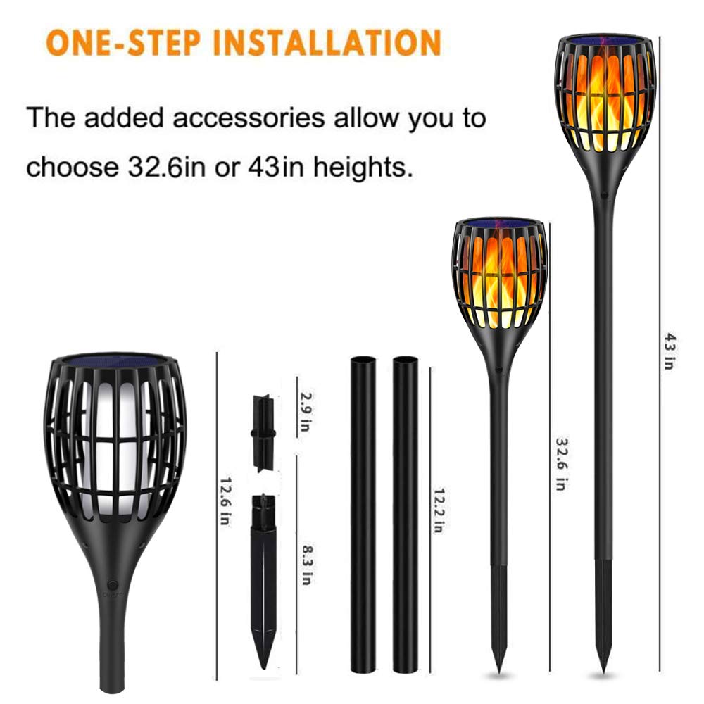 Ollivage Solar Torch Lights, 43" Flickering Flames, 4 Pack, Waterproof Outdoor Lighting, Black, Model ST-OV9605-1b-4