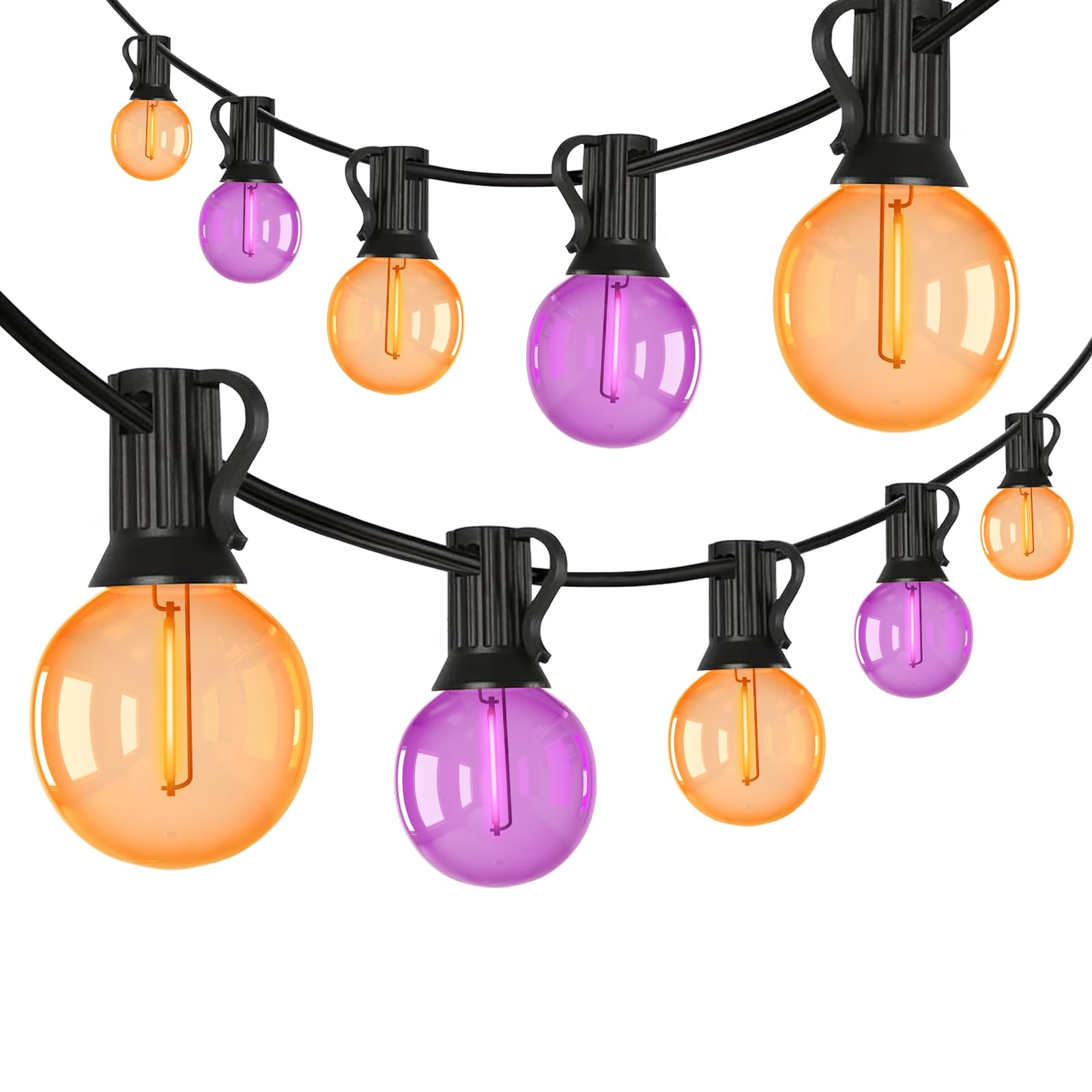 Xingzd 25FT Halloween String Lights, 25 G40 LED Bulbs, Shatterproof, Warm White, Clear Purple Orange