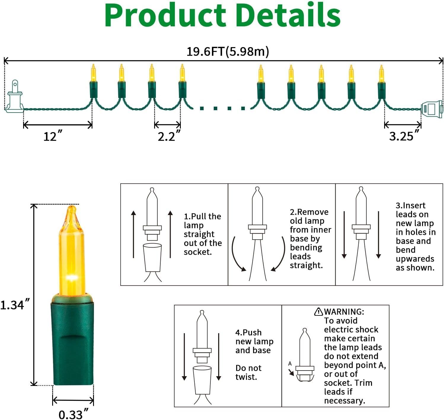 Lamphome Christmas Lights 100 Count Mini Yellow Lights 20Ft Green Wire Christmas Tree String Lights Set For Outdoor Indoor Christmas Decorations Wedding Decorations Valentines Day Decor