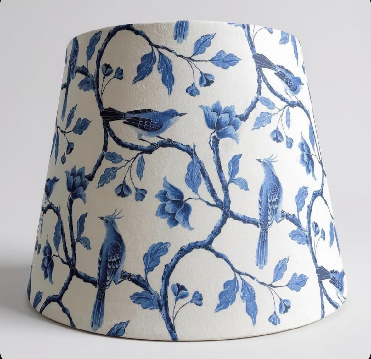 Tristan Home Bird and Floral Pattern Velvet Lamp Shade  Cone Shape  10/14/10inch  Medium  Blue and White