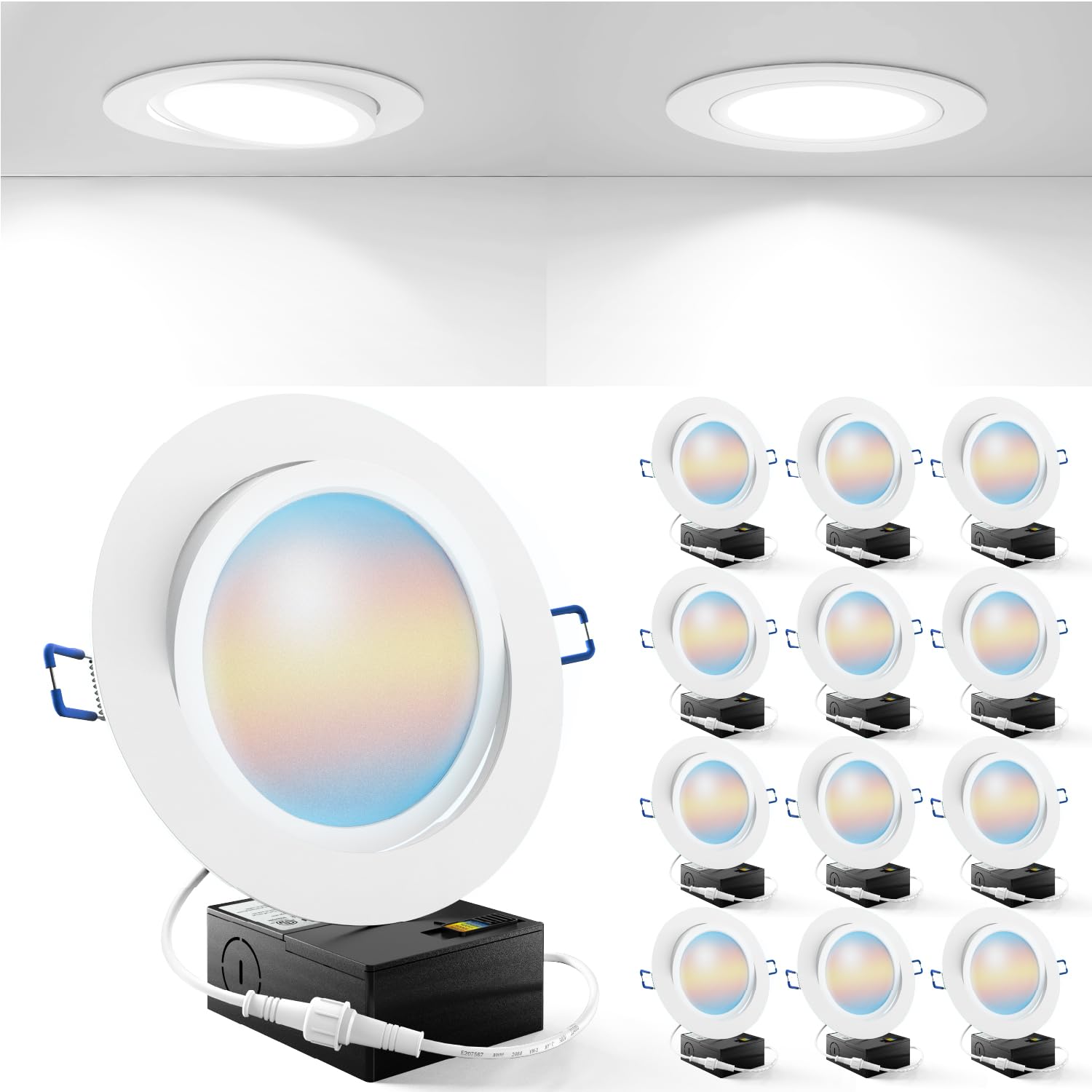 Sunco 12 Pack Adjustable Recessed Lighting Led, Gimbal Lights 6 Inch Directional Eyeball Canless, Selectable Cct 2700K/3000K/400
