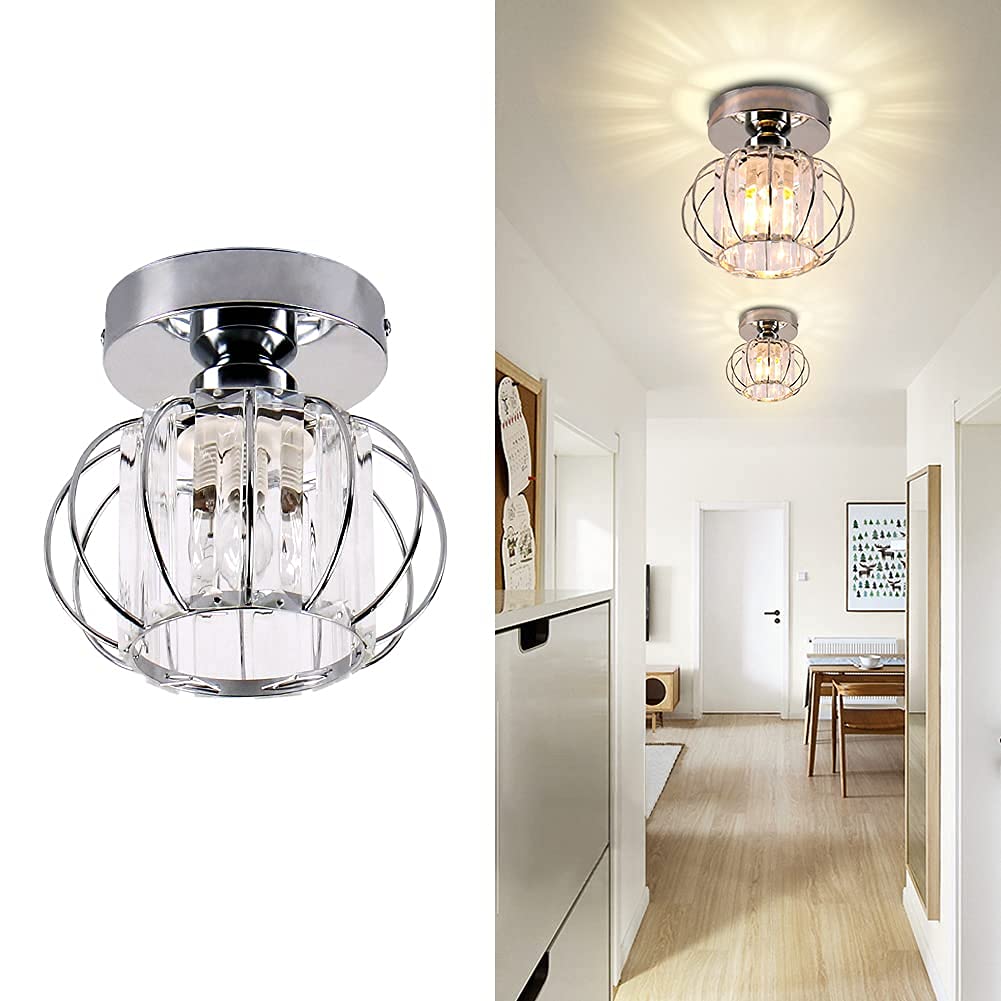 Frixchur Small Chandelier Semi Flush Mount Ceiling Light Fixture Chrome Crystal Ceiling Lighting Modern Crystal Ceiling Light Fi