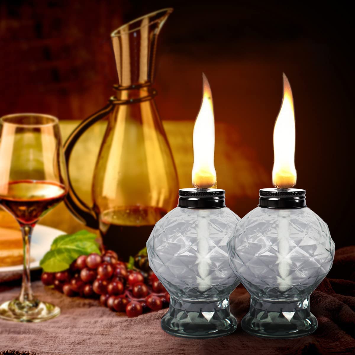 Dikaida 4 Pack Glass Table Torches, Citronella Table Top Torches With Wick And Cap For Outdoor, Refillable Landscape Lanterns Fo