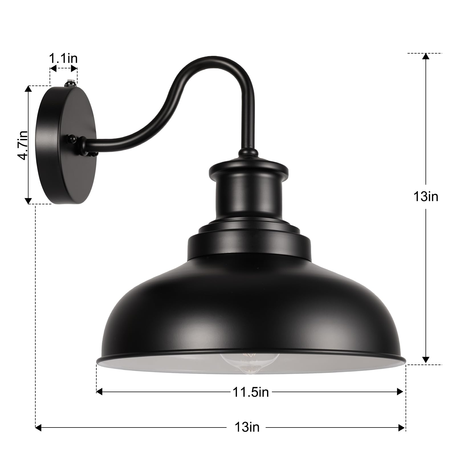 Diyel Gooseneck Barn Light - Dusk to Dawn Outdoor Wall Sconce, Black/White, Iron, Model DDRZ007-2, Vintage Farmhouse Design