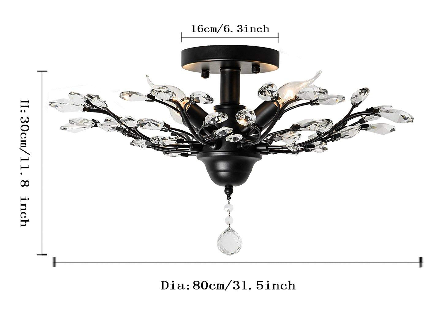 Garwarm 5-Light Vintage Crystal Chandelier Pendant Light Fixture, Black Iron for Living Room, Bedroom, Restaurant, Porch