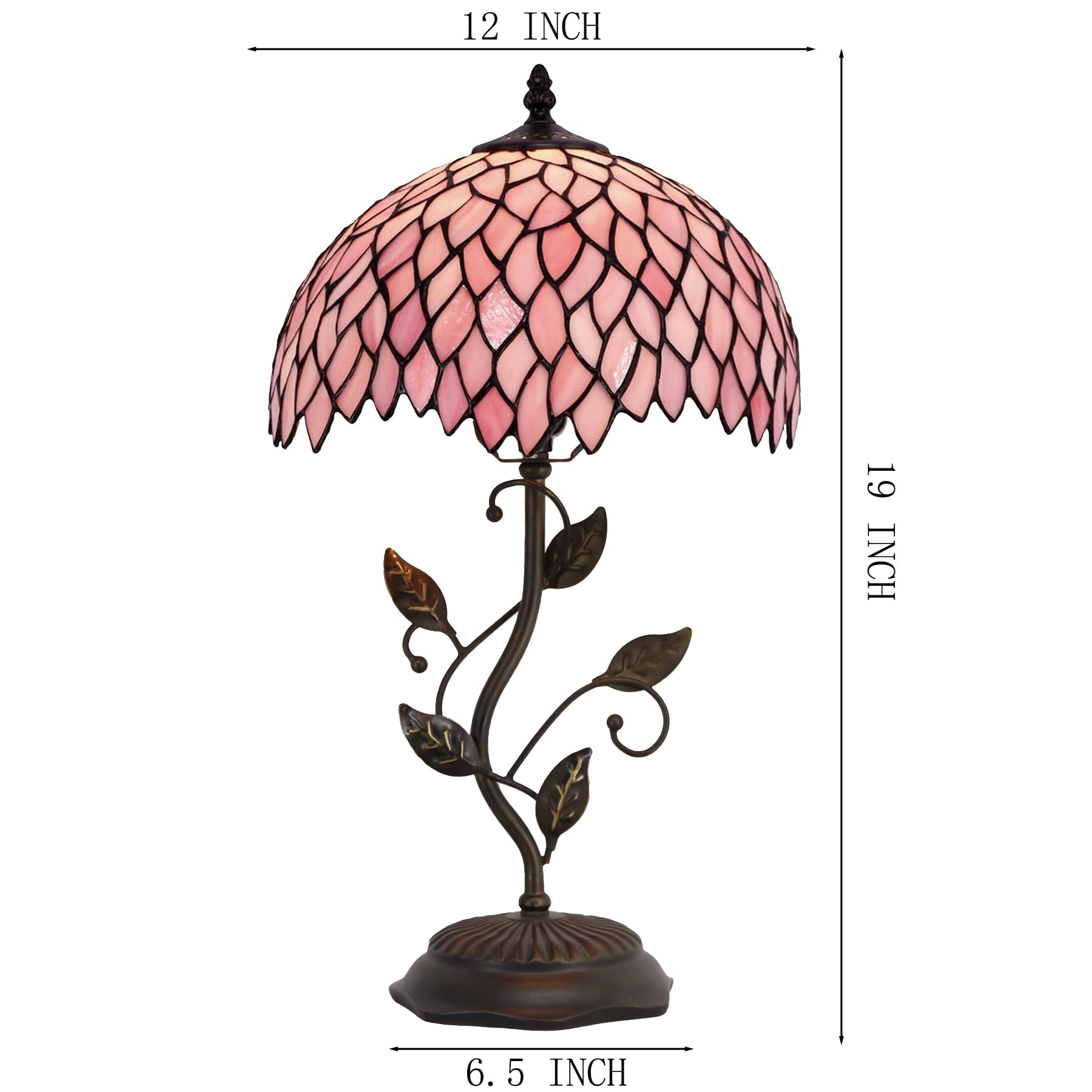 Lxhcyou Tiffany Table Lamp, Stained Glass Desk Light, W12H19 Inch, Metal Leaf Base (Sea Blue Pearl Style)