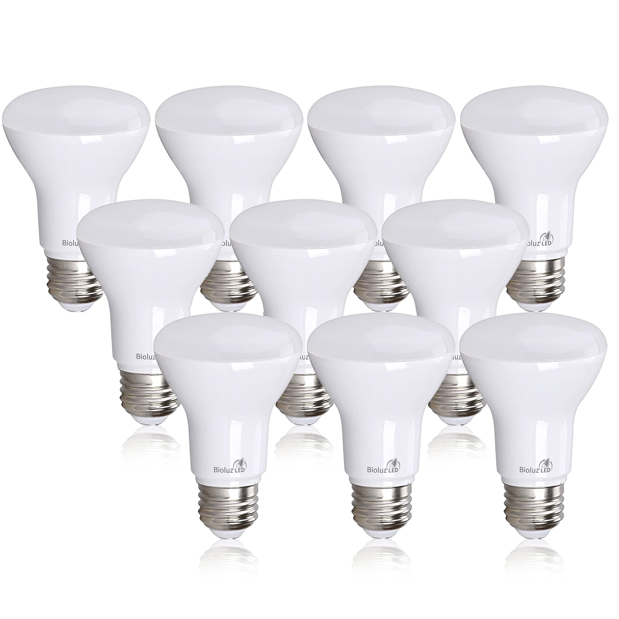 Bioluz LED BR20 Light Bulbs 10-Pack, 6W = 50W, 3000K Soft White, Dimmable, 540 Lumens, UL-Listed,