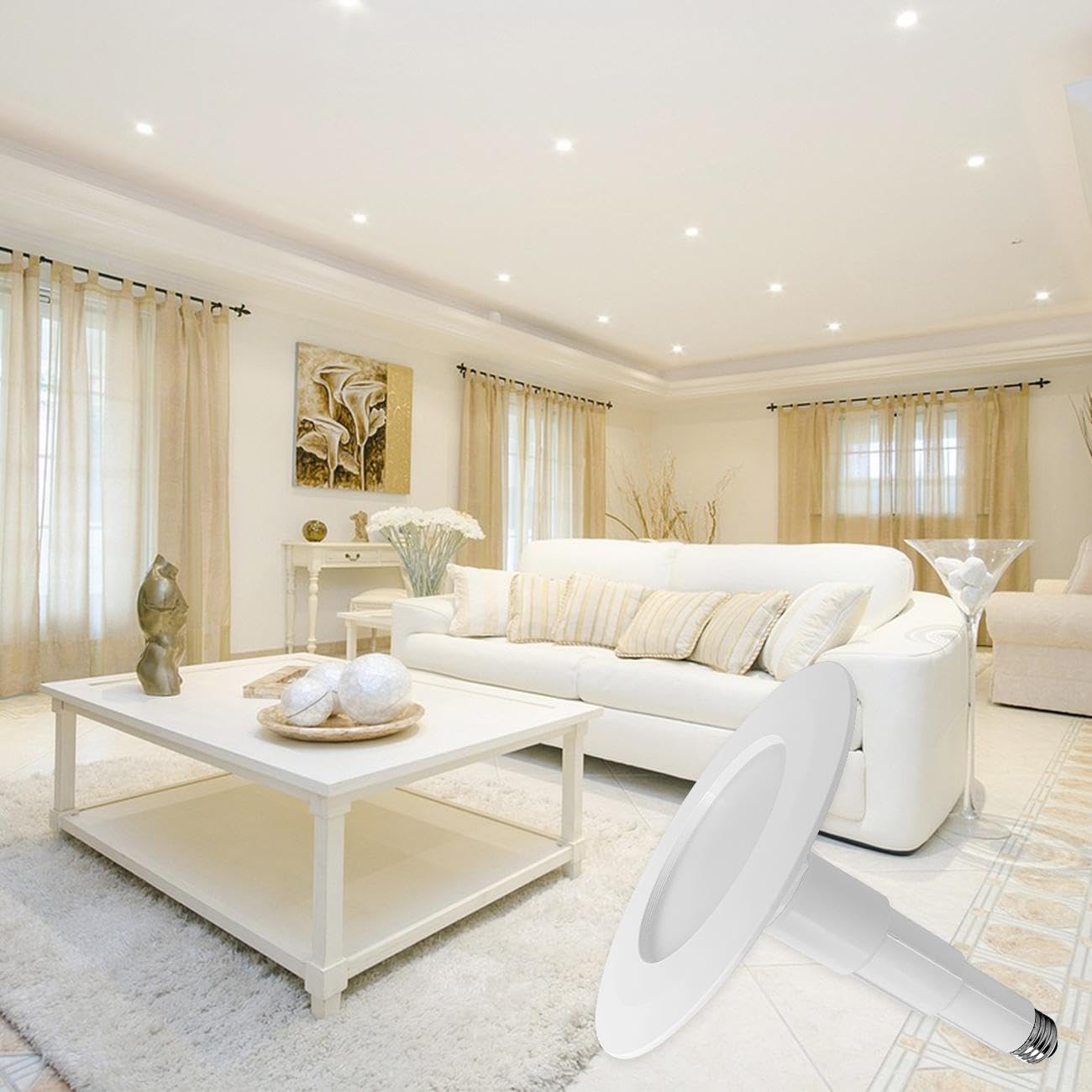 Soliseed 5/6 Inch Led Can Lights Length Adjustable Recessed Lights,Retrofit Downlight Etl Damp Rated,12W=60W,2700K Soft White,800Lm, Dimmable,Bevel Trim,Easy Install,4-Pack