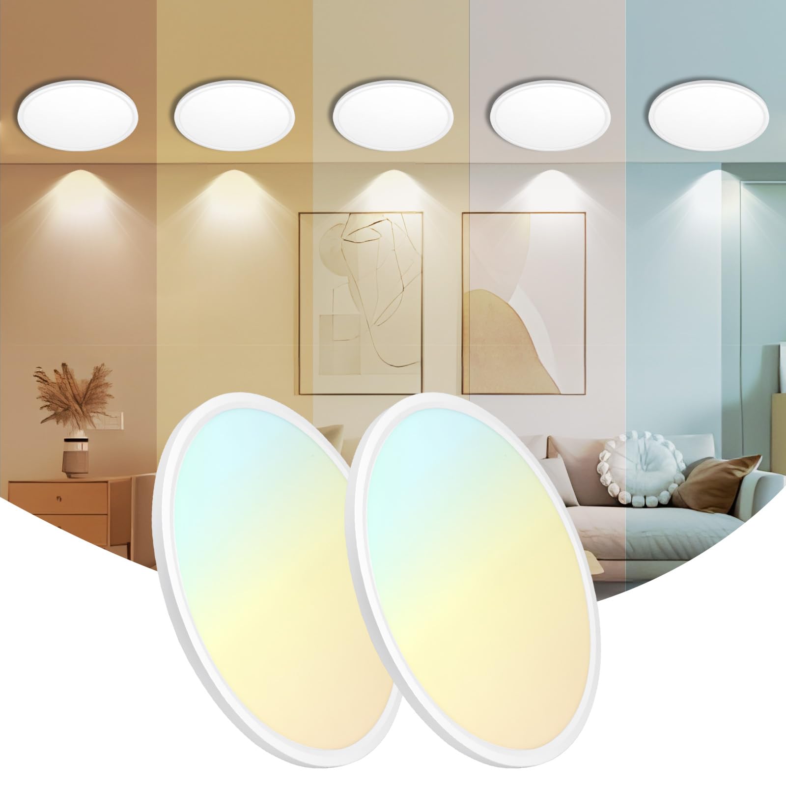 Sofiton 16 Inch LED Ceiling Light, 1950LM, Dimmable, Super Slim Flush Mount, ETL Certified, 2PK