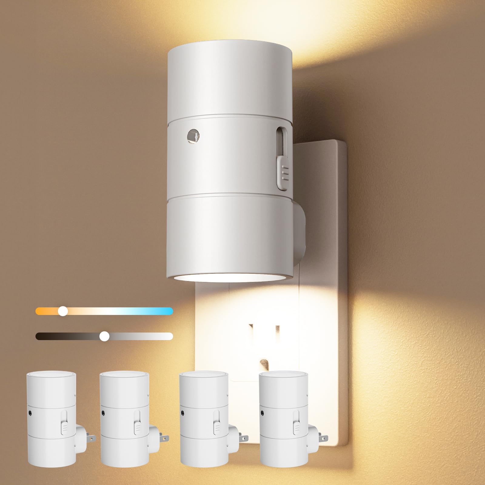 VOLISUN Night Lights Plug into Wall, Dimmable LED Nightlight with Dusk to Dawn Light Sensor, 0-100LM Adjustable Brightness, 3 Co