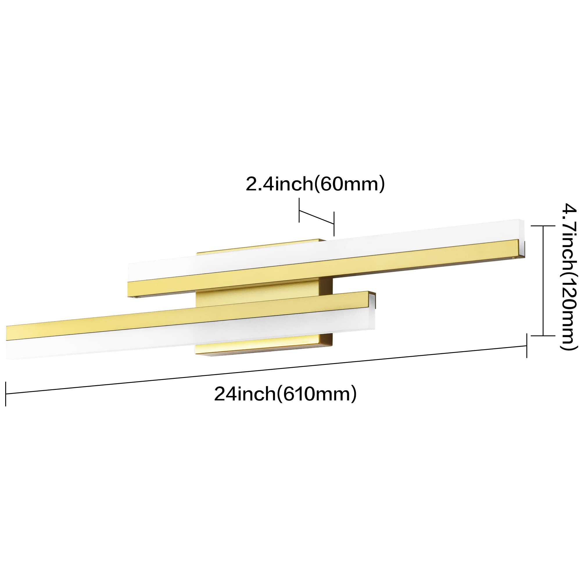 Presde 24Inch Modern Led Bathroom Vanity Light Fixtures Over Mirror Gold Vanity Lighting(Cold White 6000K)