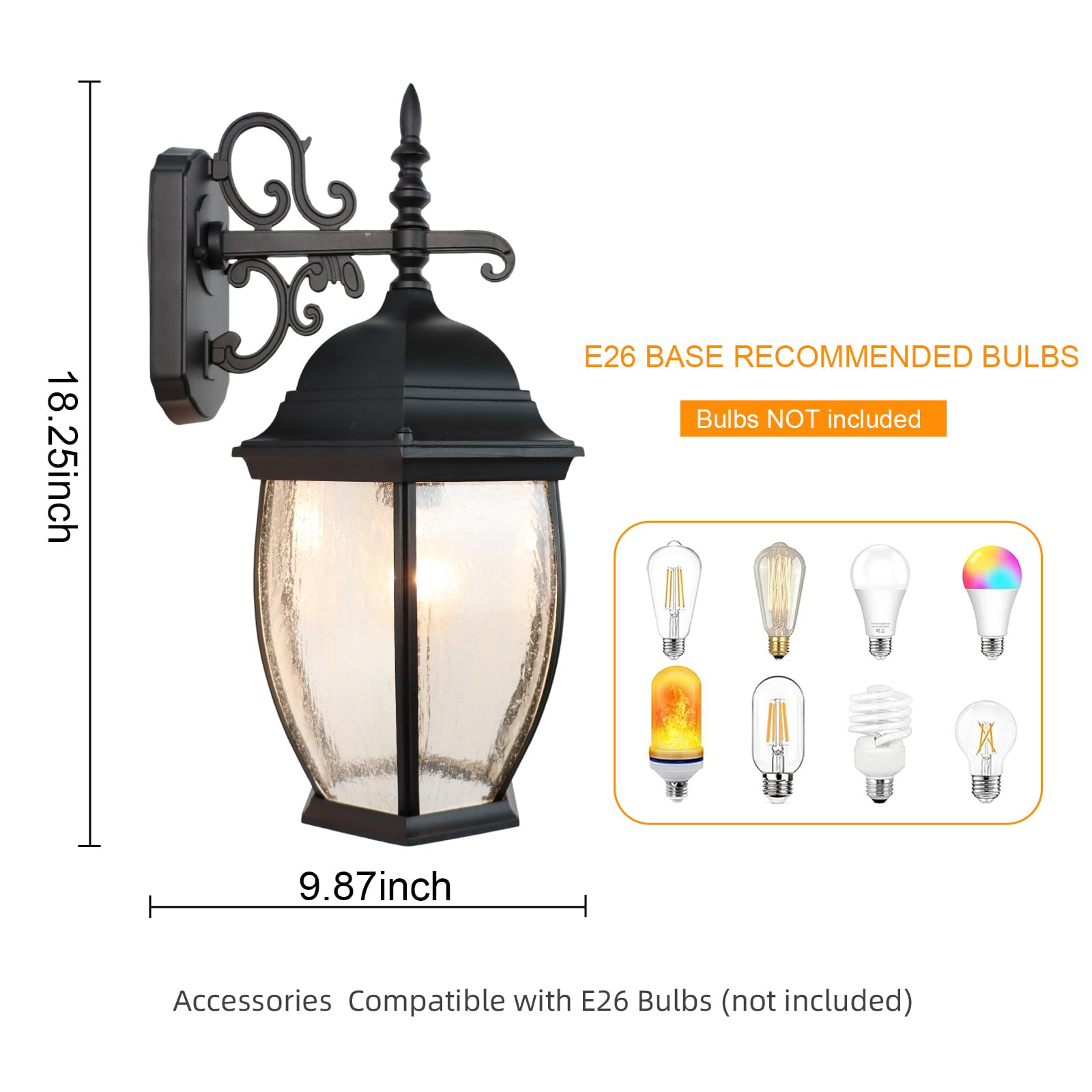 Lprzsg Outdoor Wall Lights, 18&quot; Waterproof Black Aluminum Sconce With Glass Shades For Porch, Patio