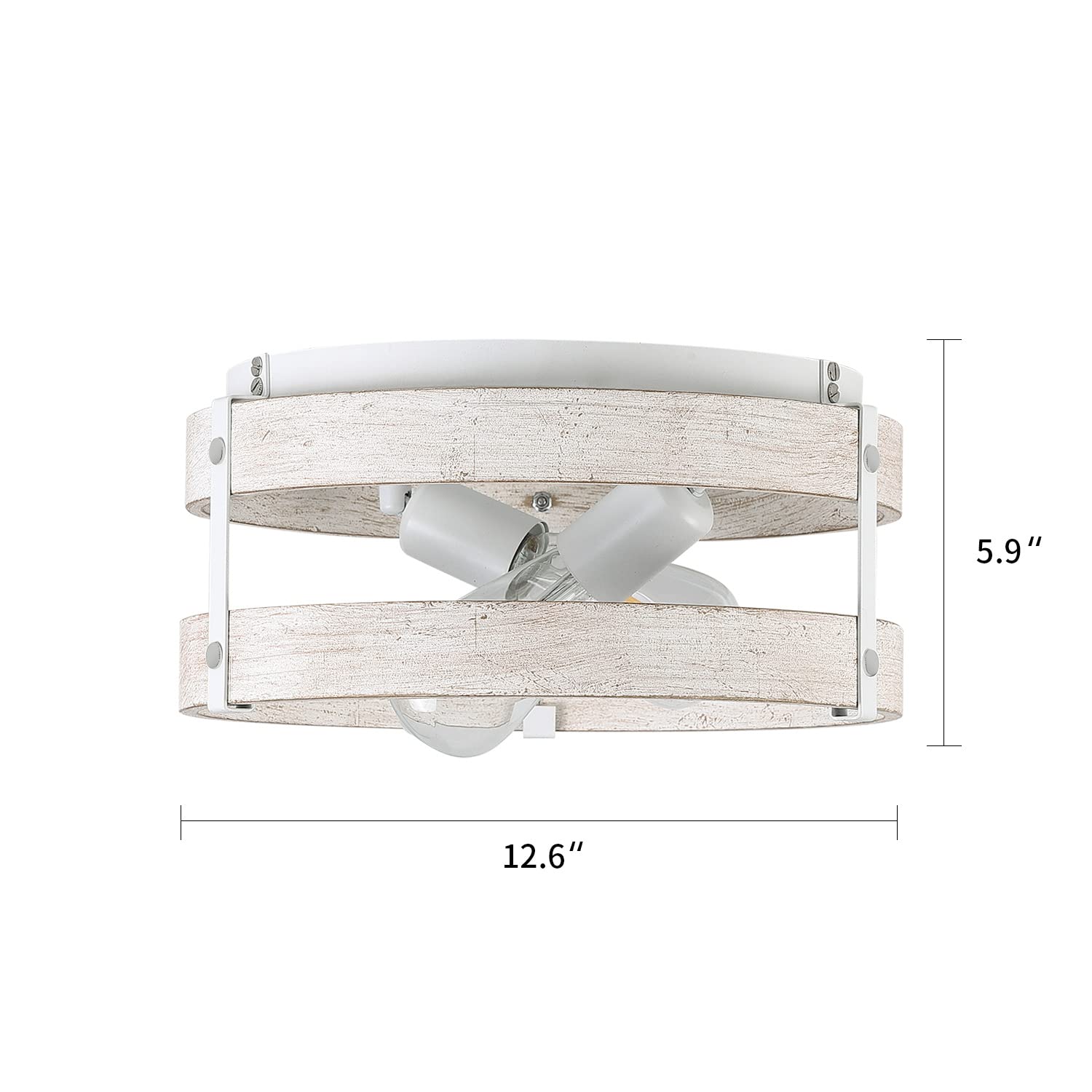 Fivess Lighting Modern Farmhouse Flush Mount Light Fixture, 2-Light Wood Drum, Distressed Finish, Model fss6319