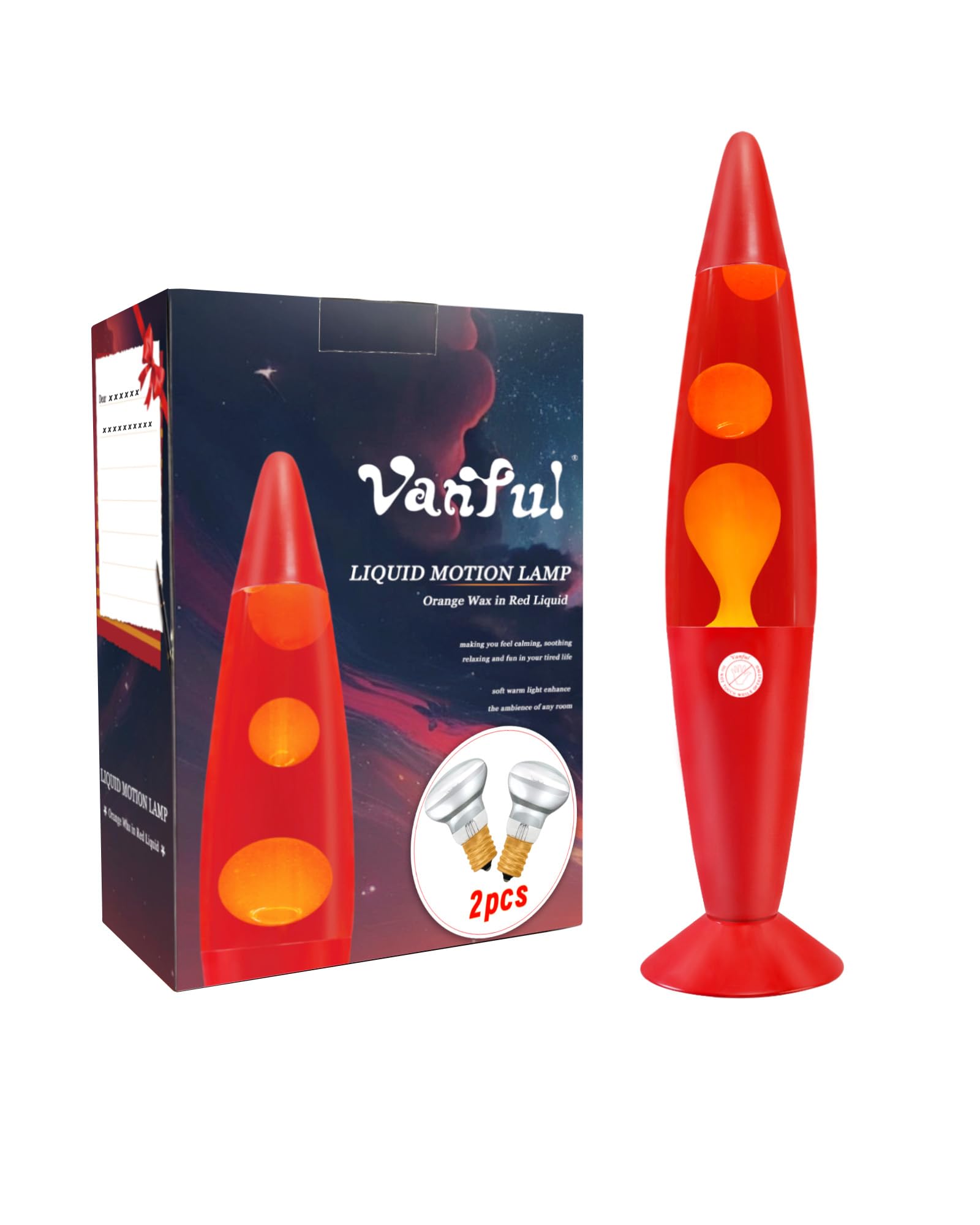 Vanful Liquid Motion Lamp, 16in Red Base with Red Liquid and Orange Wax, Suitable for Kids and mature-themeds, Great for Bedroom and Party Decor