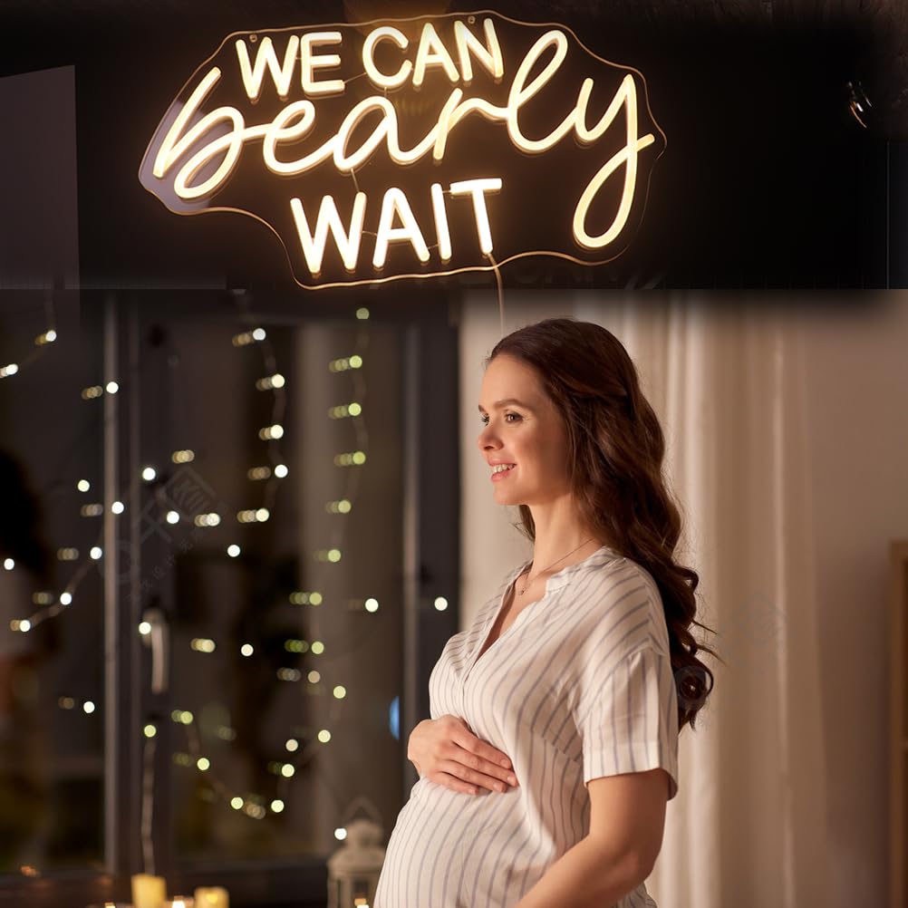 Nordstylee Neon Sign - inWe Can Bearly Waitin Gender Reveal Decor, Warm White, 16.53x9.05 inches, Model NRLT240815009