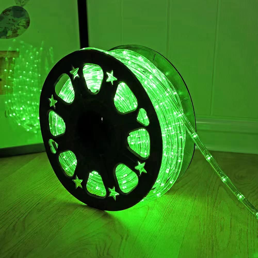 DINGFU 50ft LED Waterproof Rope Lights, Green, PVC Tube & Copper Wire, Indoor/Outdoor, Connectable for Deck, Patio, Pool, Camping