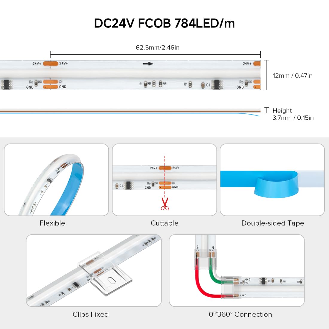 Btf-Lighting Fcob Ip66 Cob Led Strip Ws2814 Ic Rgbw 4000K 16.4Ft 784Led/M Dc24V Flexible High Density Color Chasing Light 10Mm Width For Indoor Decor(No Adapter Or Controller)