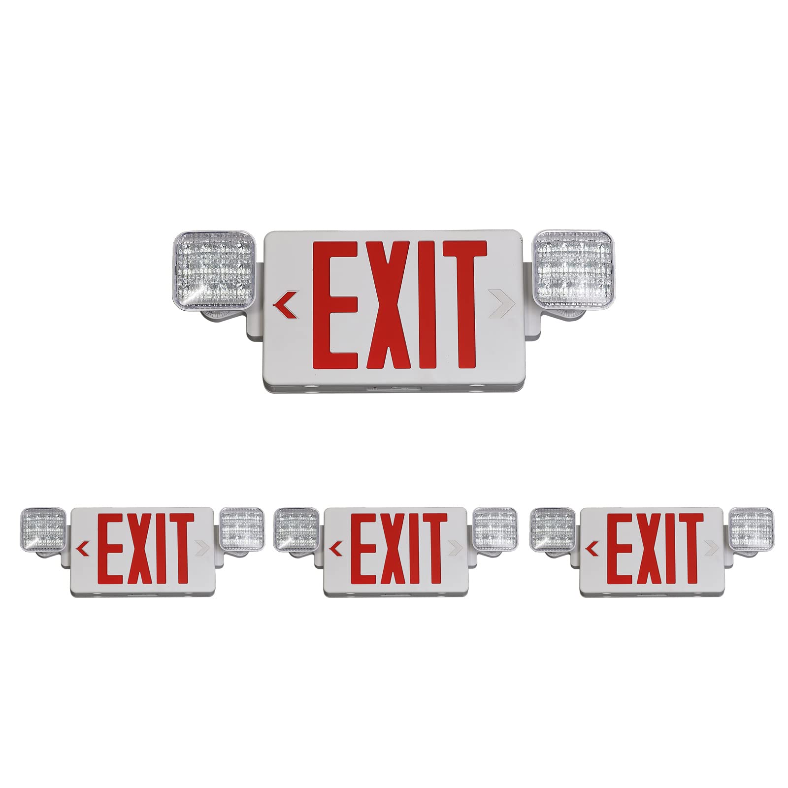 TANLUX LED Emergency Exit Sign with Battery Backup, UL Listed, 4 Pack, White Housing + Red Letter, Model TL-EX327RE-4