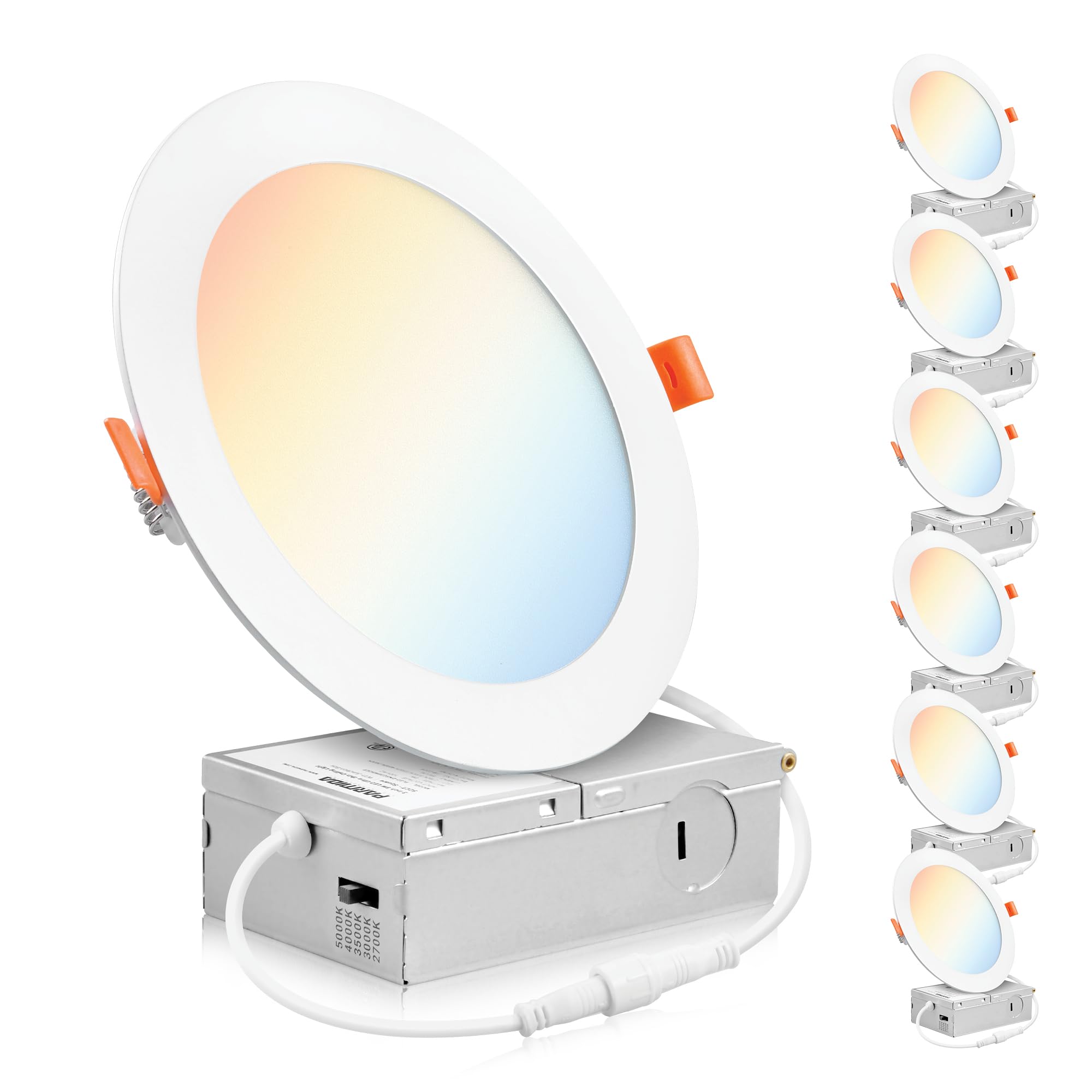 PARMIDA (6 Pack) 6 Inch Ultra-Thin LED Recessed Ceiling Light with Junction Box, 5CCT Color Selectable 2700K/3000K/3500K/4000K/5