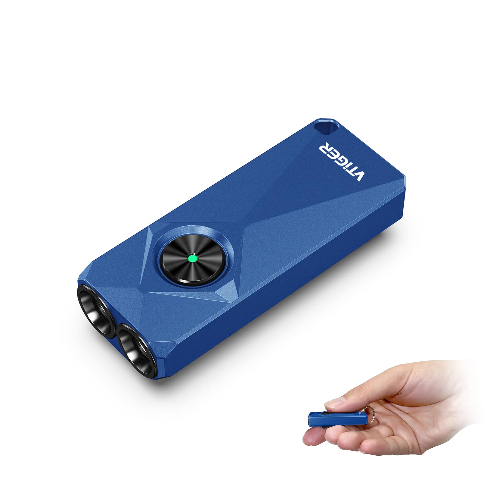 VTIGER K1 Mini Keychain Flashlight, 800 Lumens, USB Rechargeable, Zinc Alloy, Blue, Compact EDC Light with Clip and Magnet