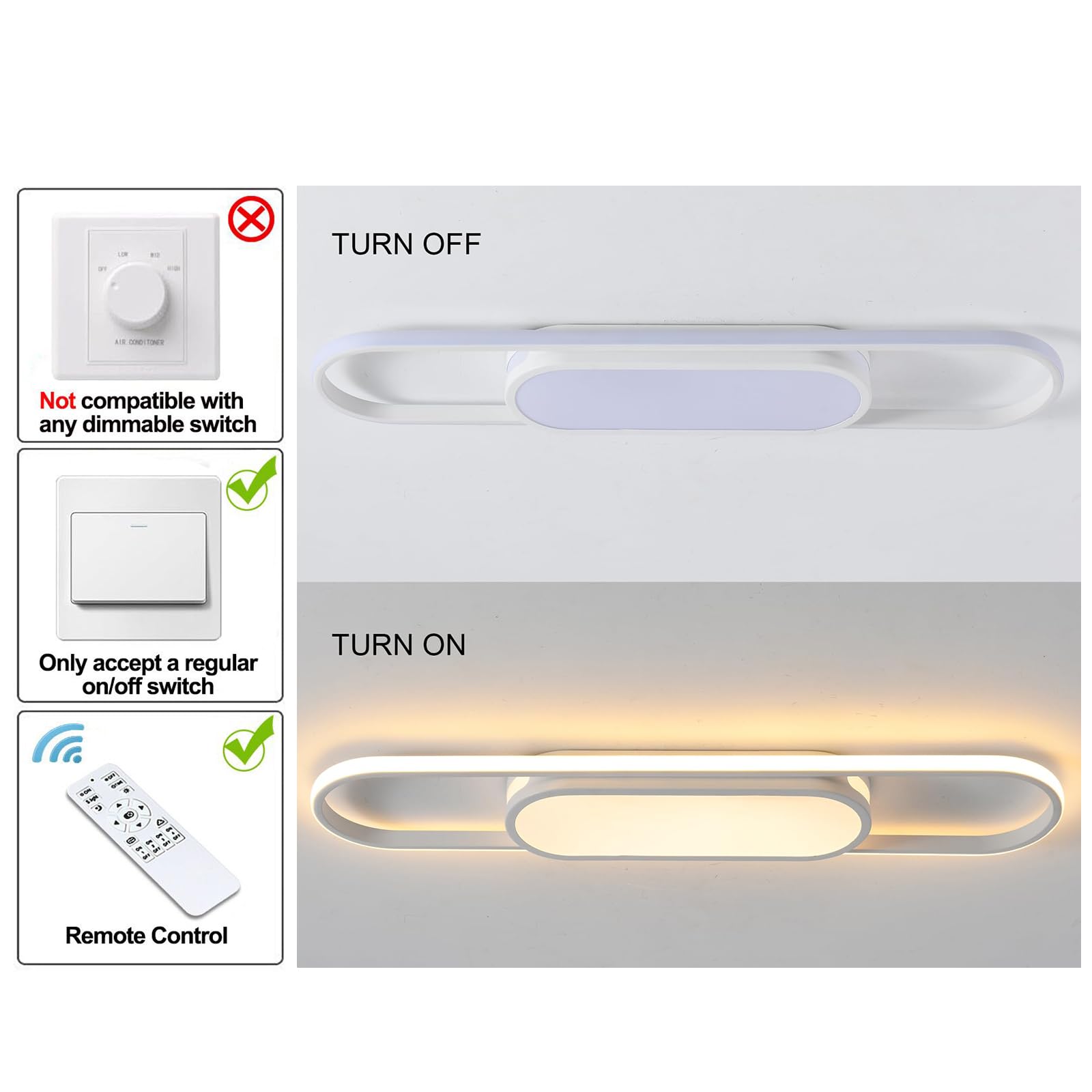 Qcyuui Modern Led Ceiling Light Dimmable Linear Ceiling Lamp 31.5In Kitchen Lighting Fixtures Ceiling For Bedroom Hallway Dining Room (45W/3000-6500K/White)