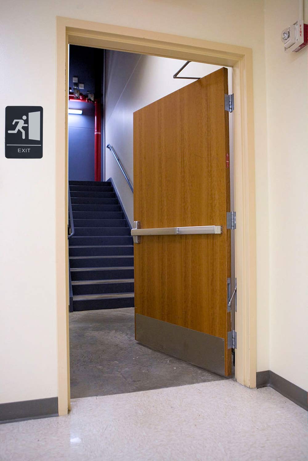 Black & White Ada Exit Sign With Braille-9&quot; X 6&quot;